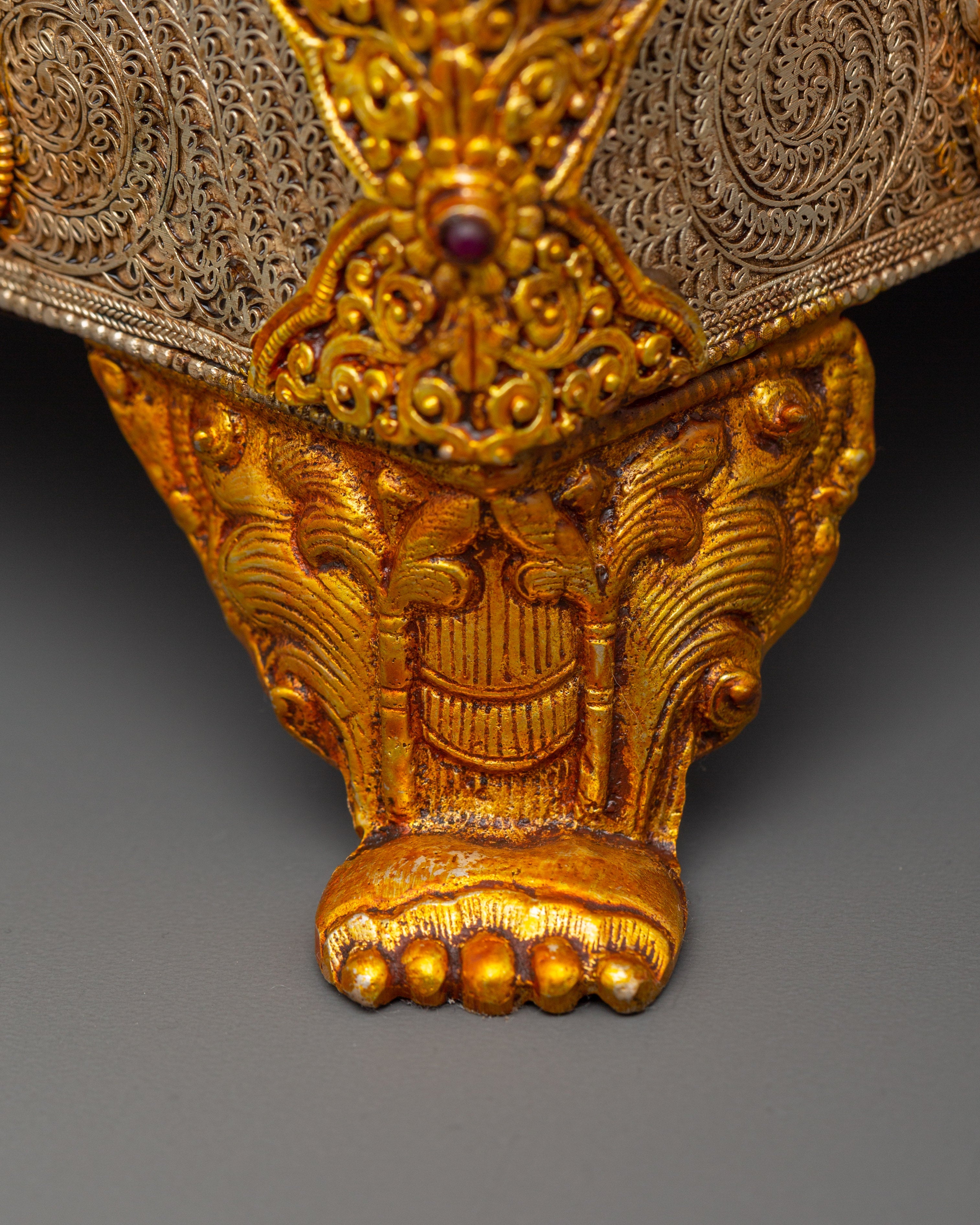 Buddhist Ritual Treasure Box | Silver & Gold Plated Sacred Altar Box