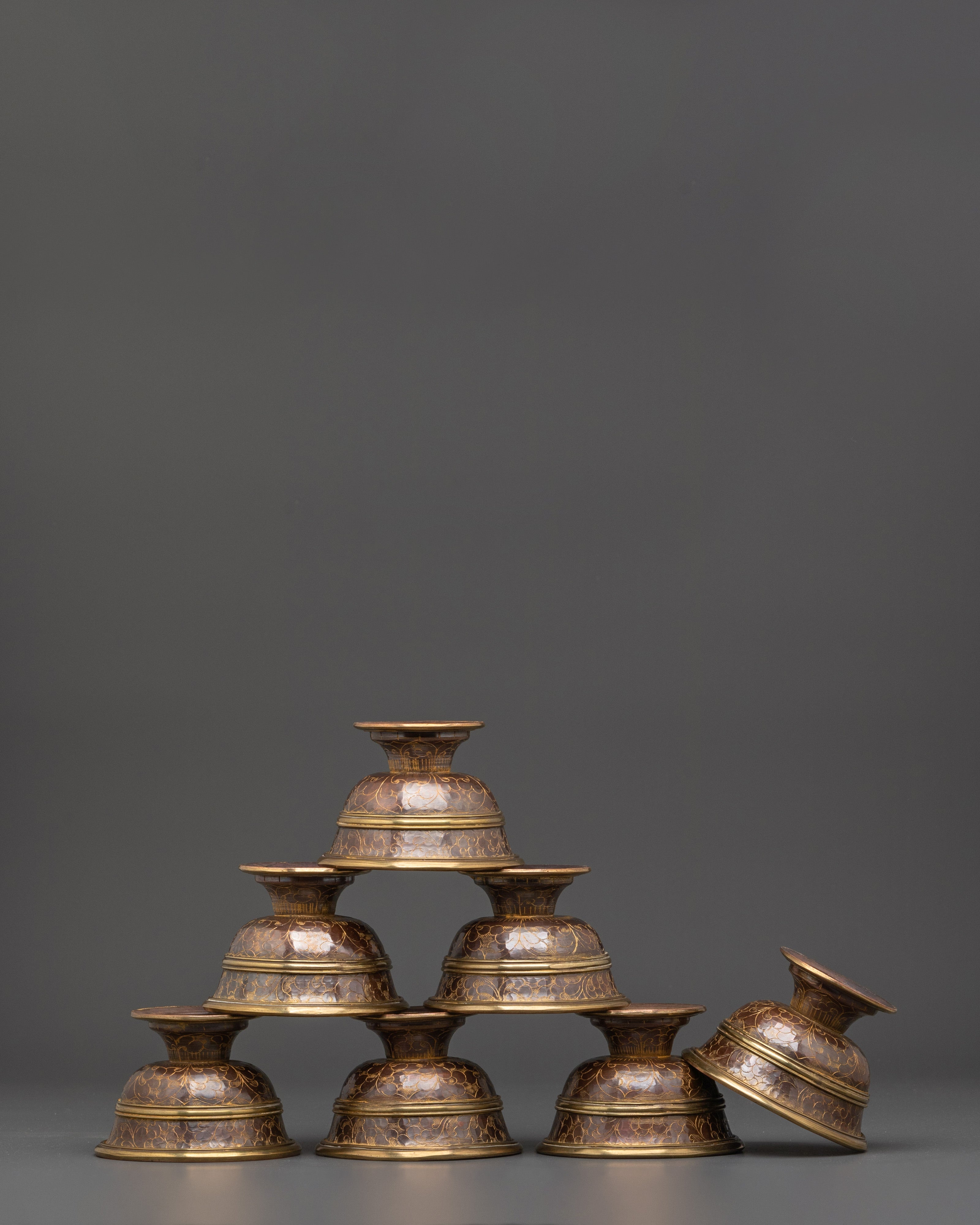 Tibetan Oxidized Copper Offering Bowl Set for Puja | Rituals Crafts
