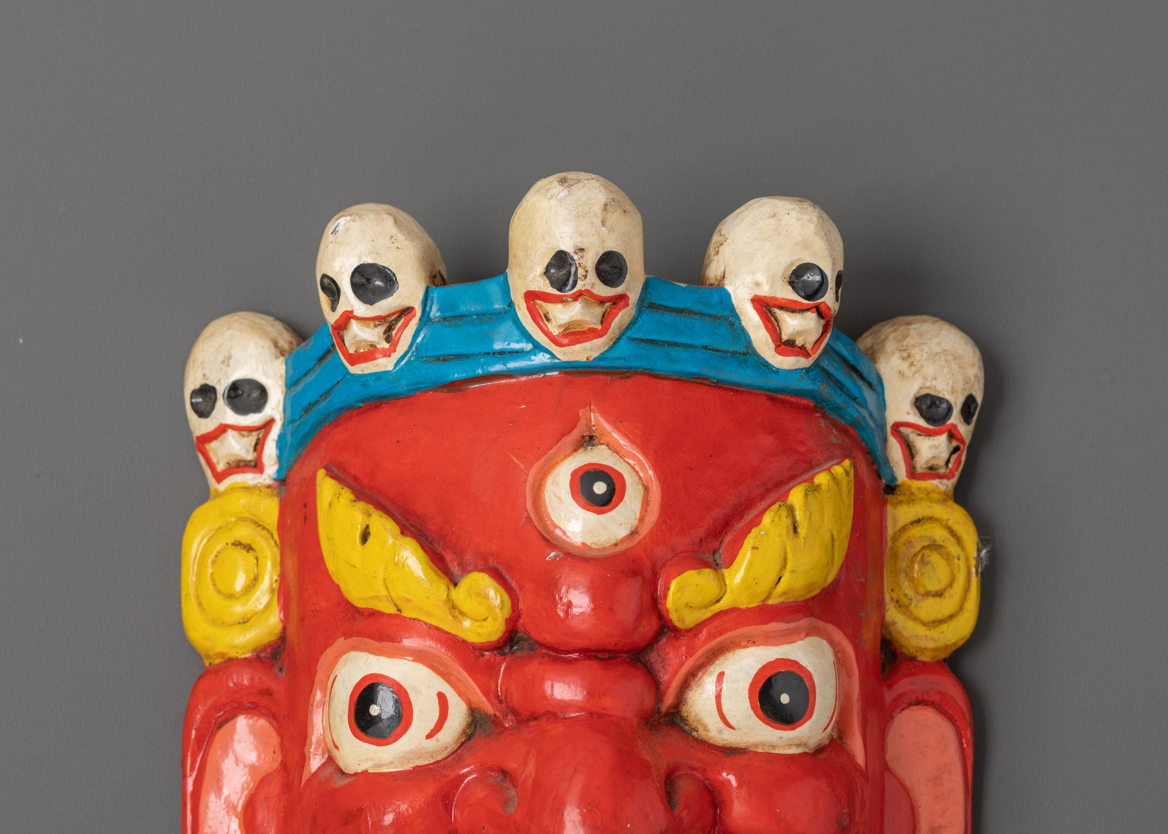 Handmade Tibetan Protective Deity Wall Mask | Buddhist Wrathful Guardian Art