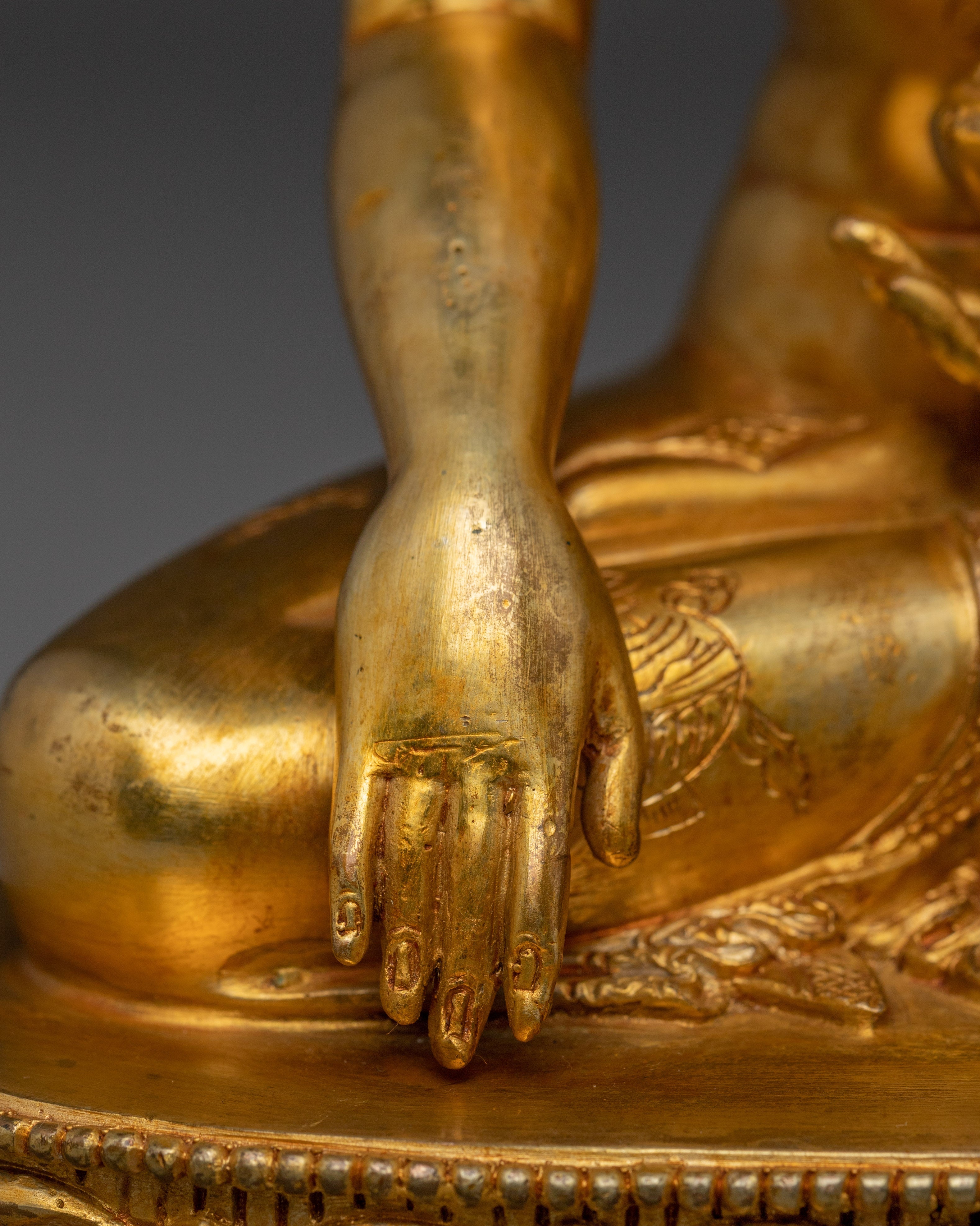 Gold Gilded Crown Shakyamuni Buddha Statue | Divine Copper Artwork with Gemstones