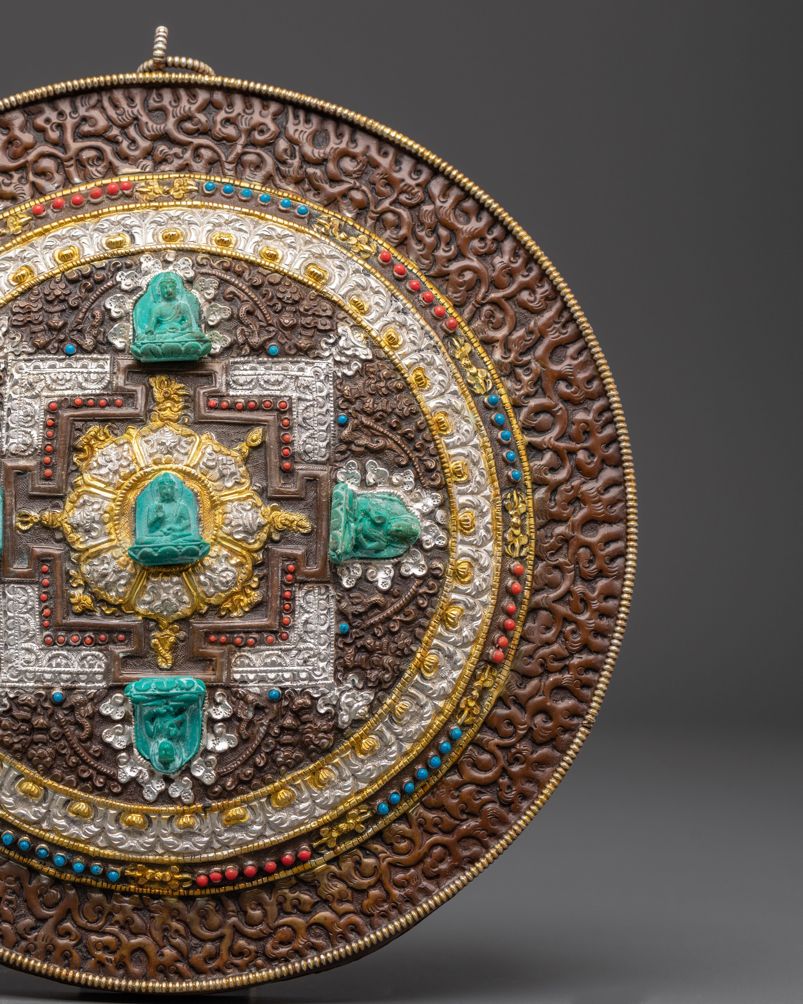 22cm Mandala with Five Dhyani Buddhas | Tibetan Buddhist Wall Art