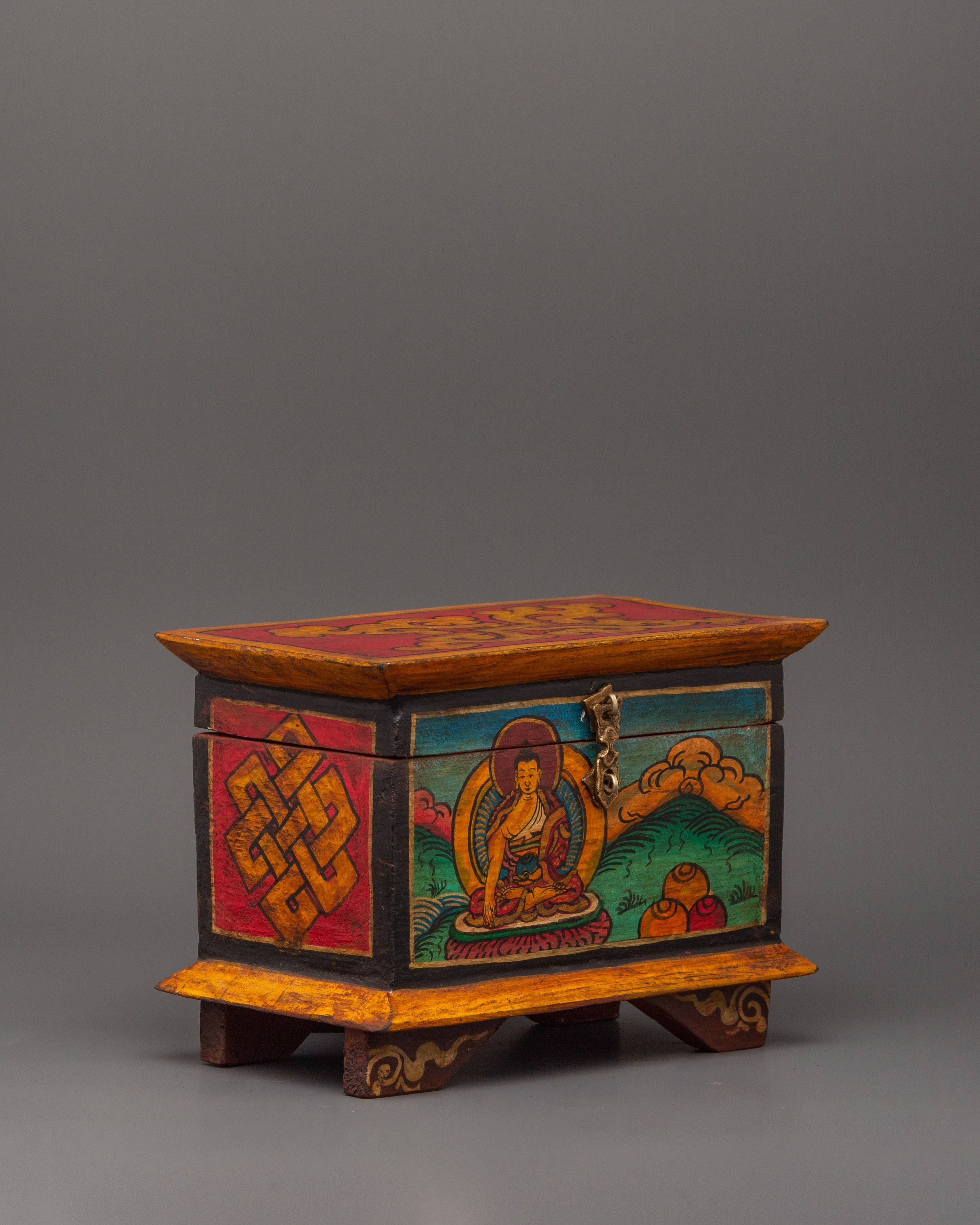 Box with Shakyamuni Buddha Paint | Tibetan Home Decor