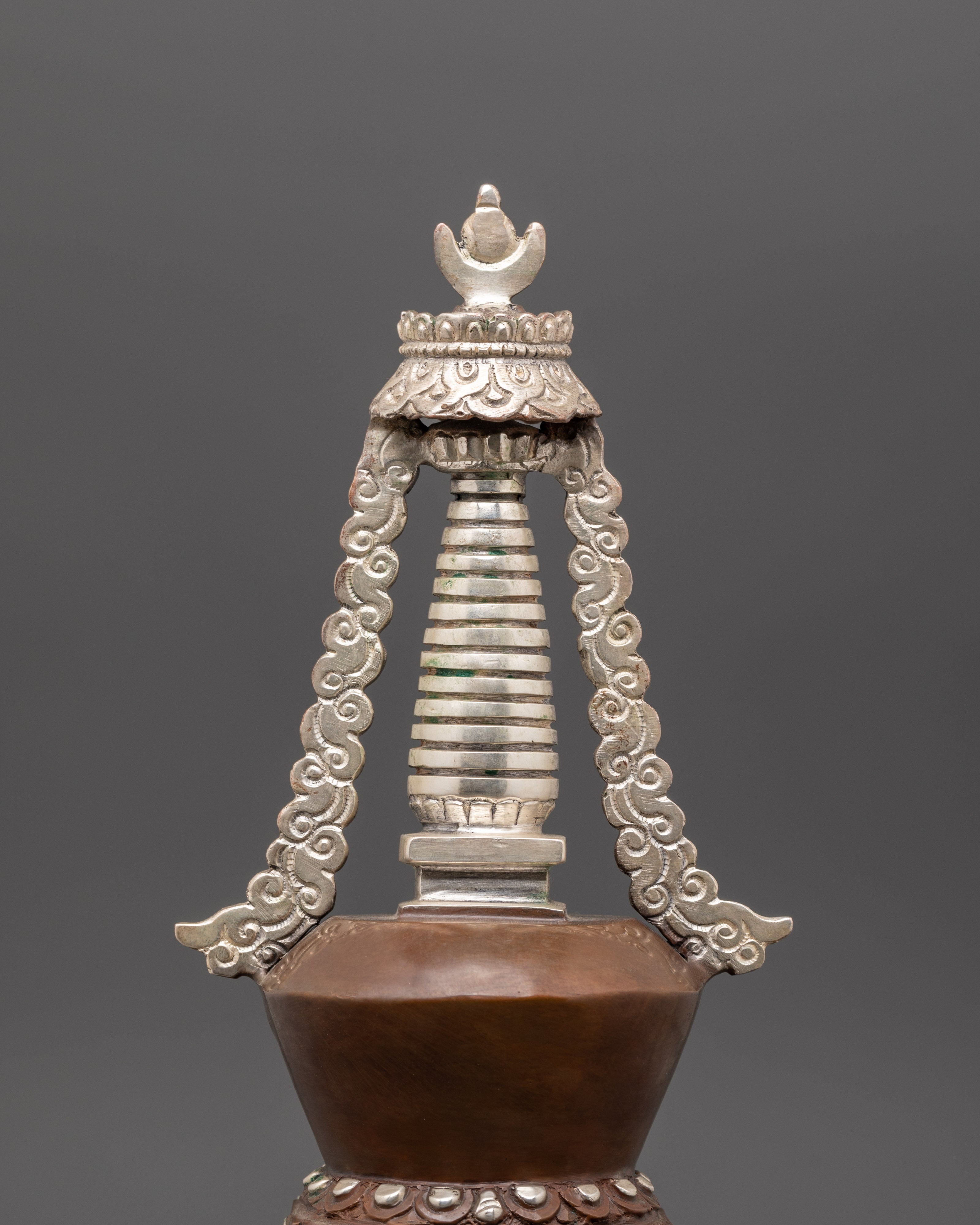 Handmade Silver Plated Buddhist Stupa | Spiritual Altar Decor