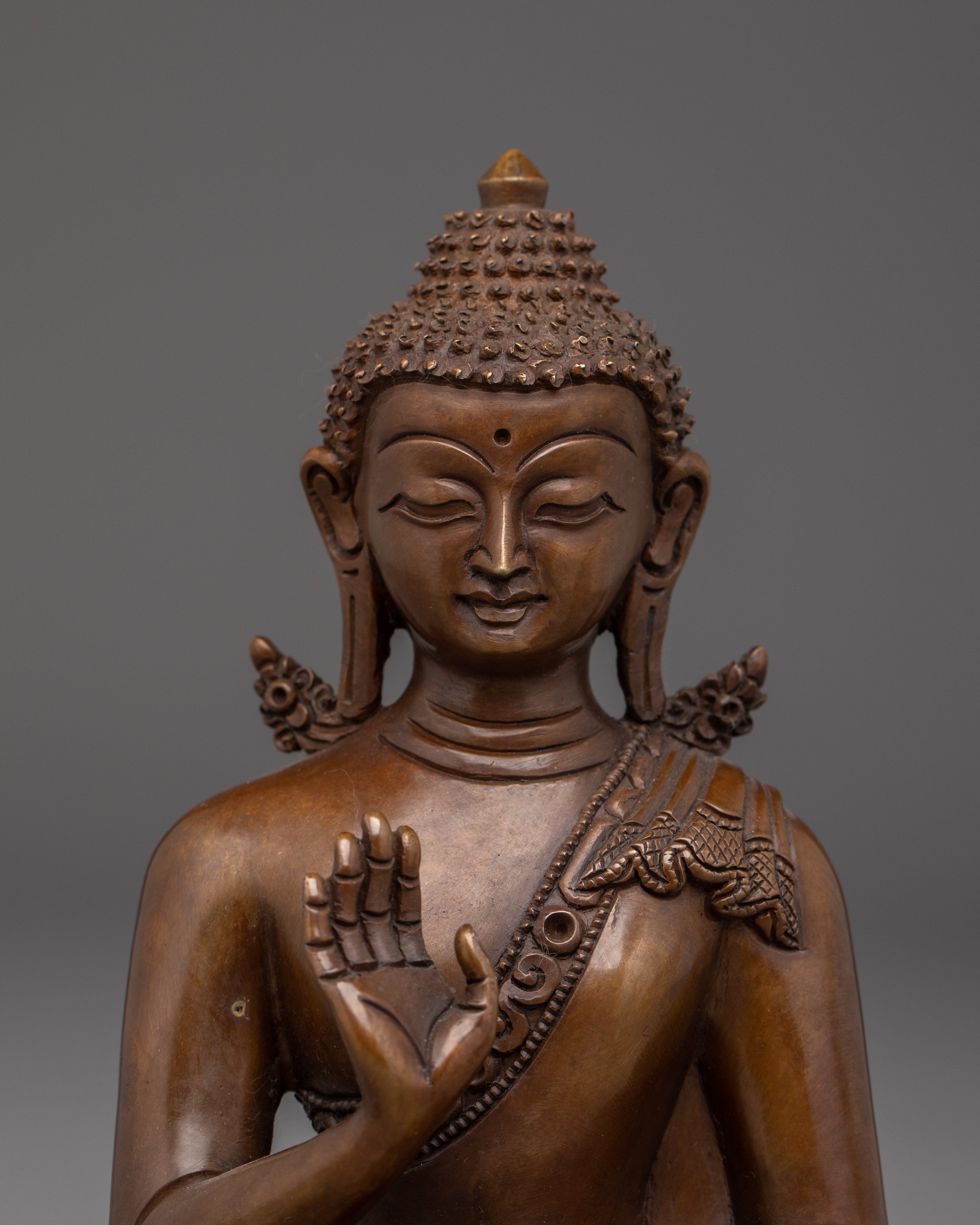 Amogasiddhi Buddha Statue in Oxidized Copper | Meditation and Spiritual Connection