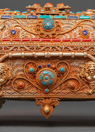 Gold-Plated Tibetan Treasure Box |  Buddhist Altars and Sacred Himalayan Artwork