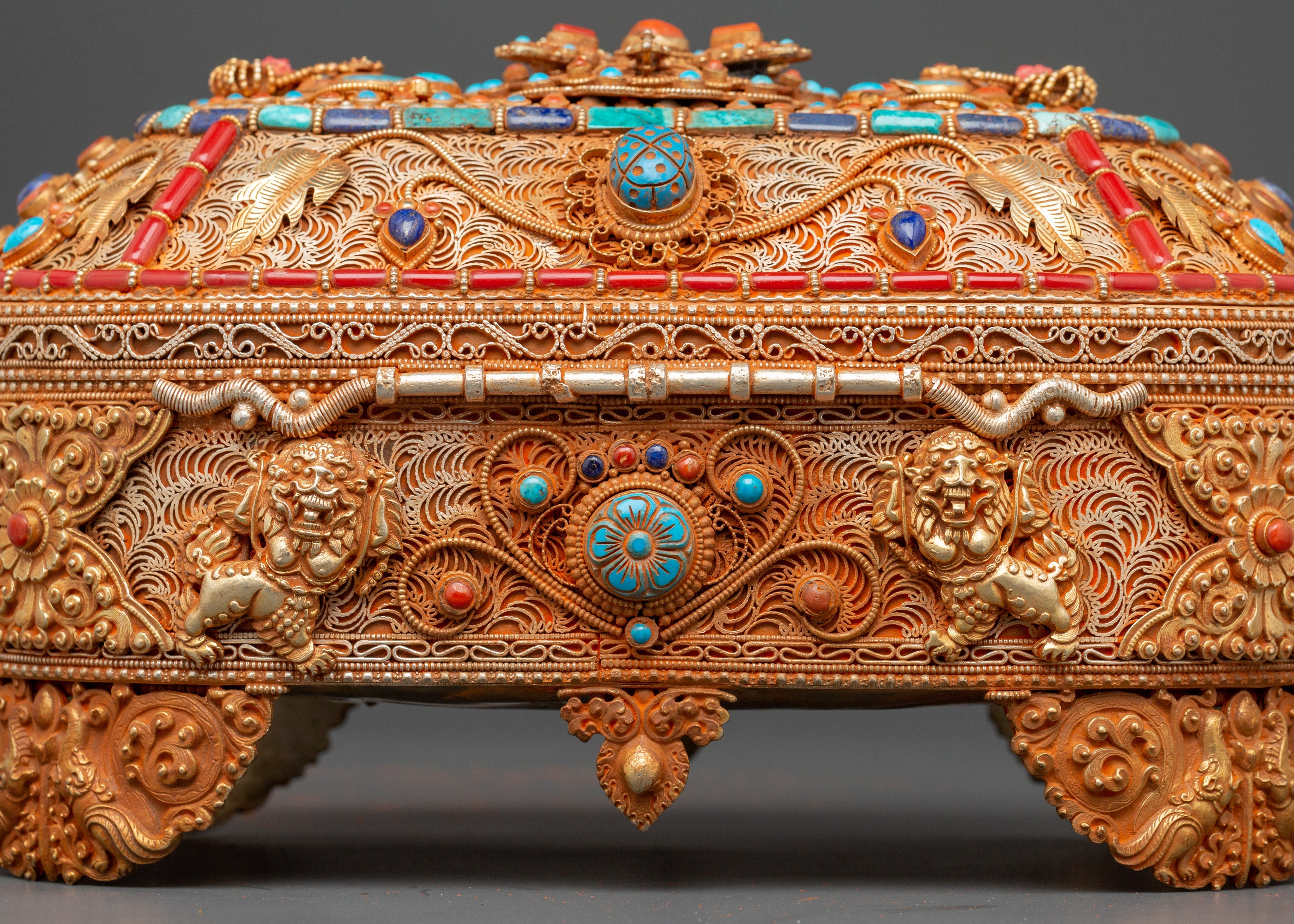 Gold-Plated Tibetan Treasure Box |  Buddhist Altars and Sacred Himalayan Artwork