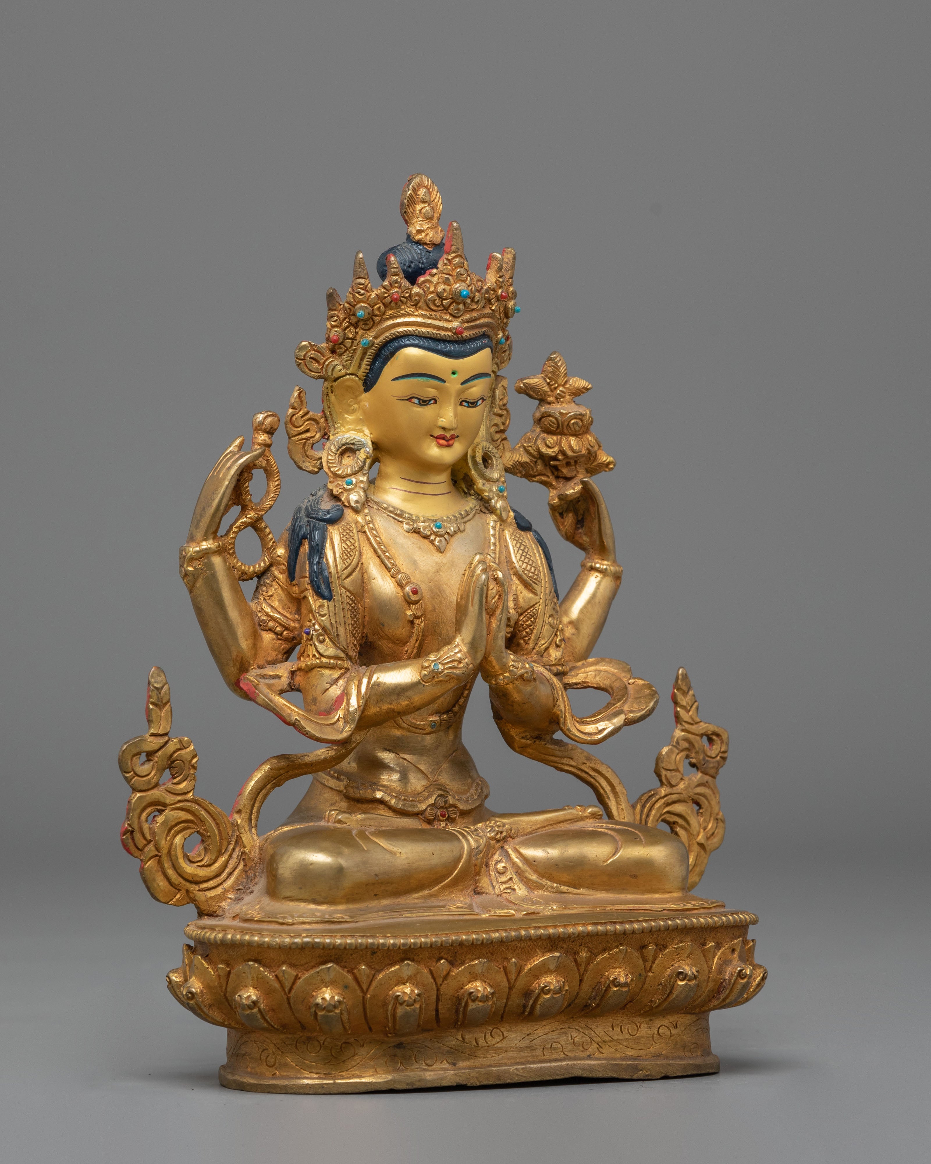 Handmade Tibetan Chenrezig Statue | One who Looks With Unwavering Eye