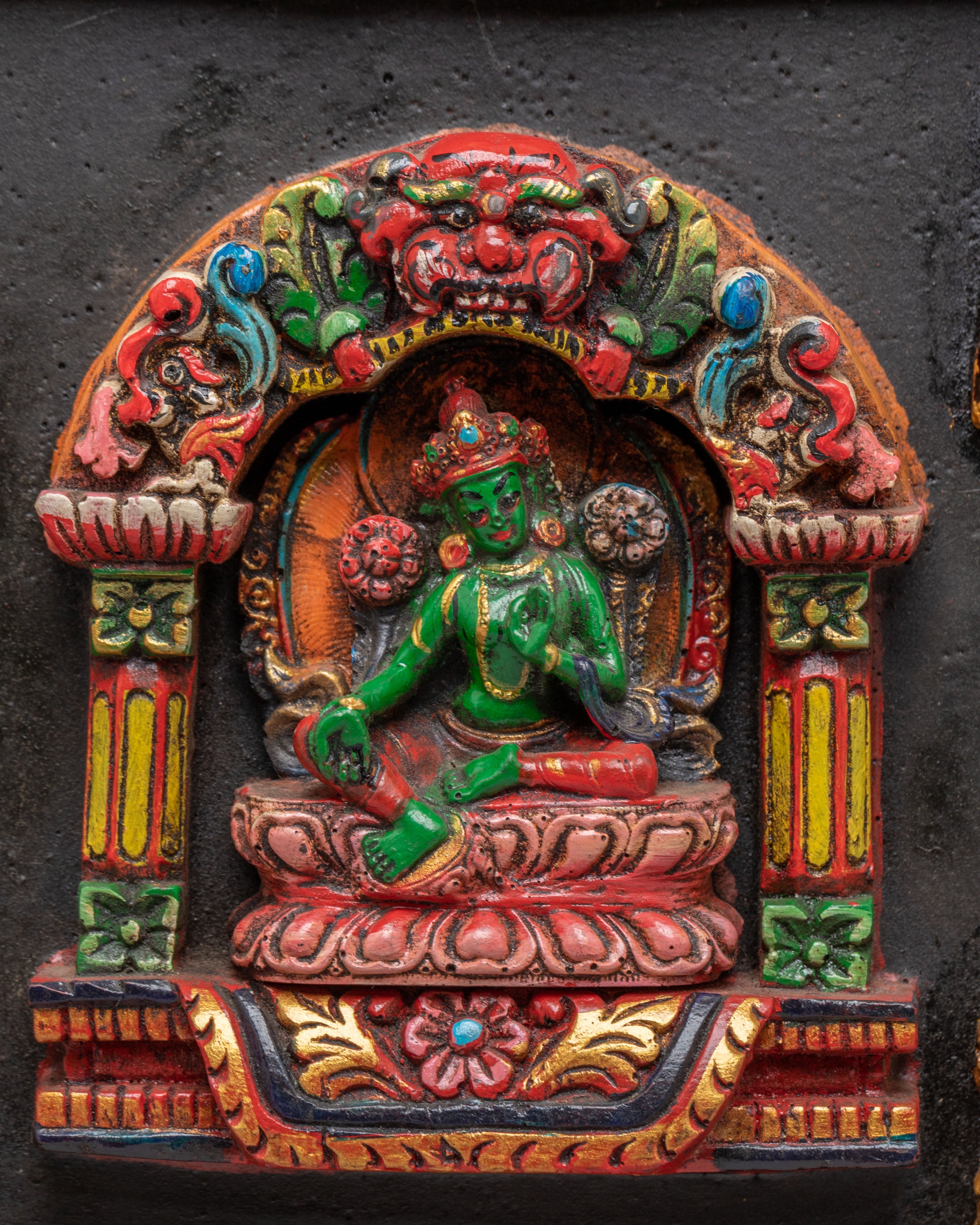 Buddhist Green Tara Wall Hanging | Buddhist Artwork with Chenrezig, Manjushri & Amitayus