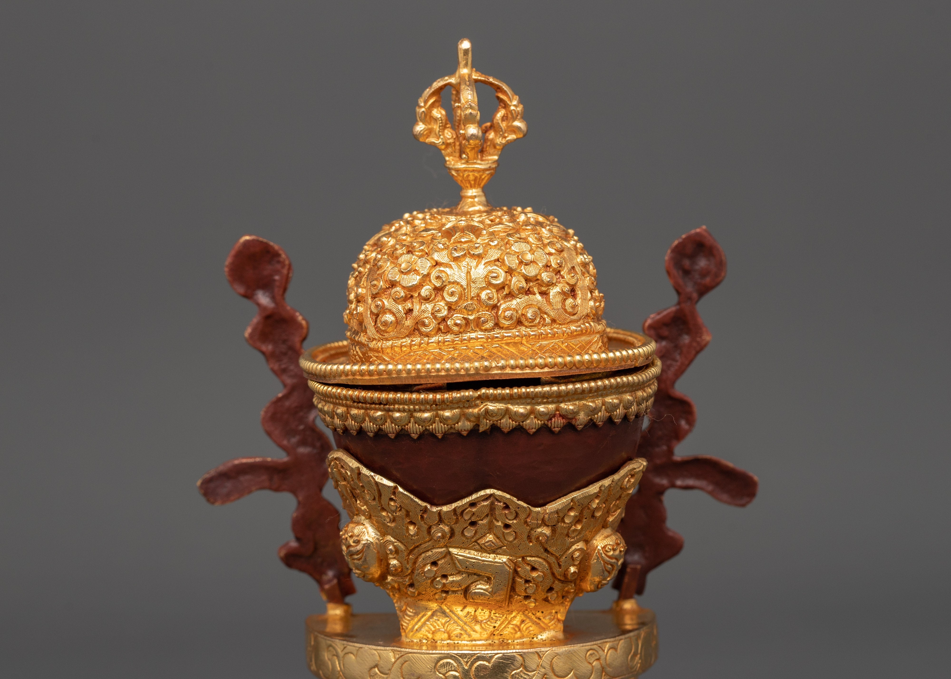 Gold-Plated Kapala Skull Cup | Ritual Skull Cup for Vajrayana Offerings