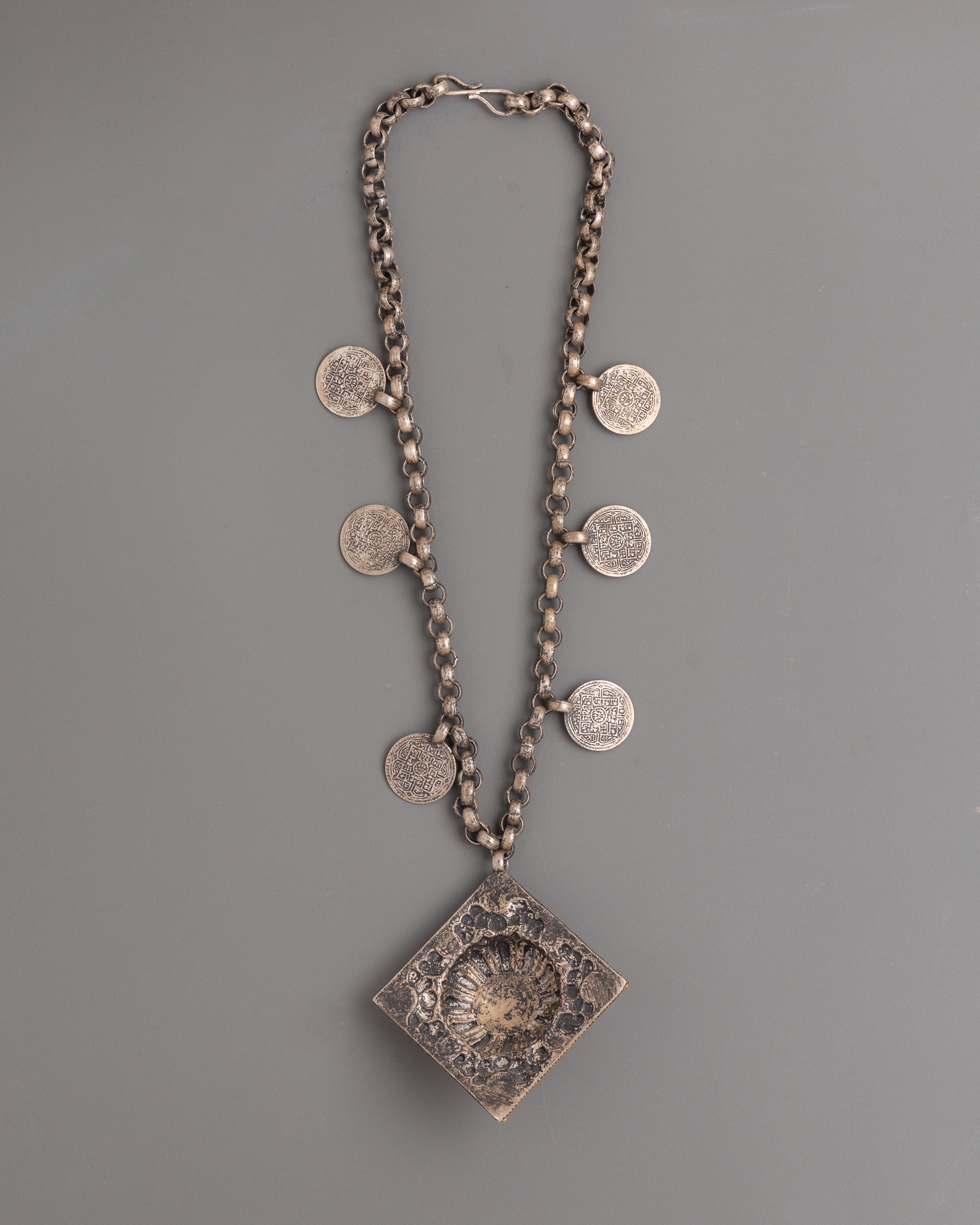 Handmade Silver Locket with Intricate Design | Coral Turquoise Buddhist Amulet