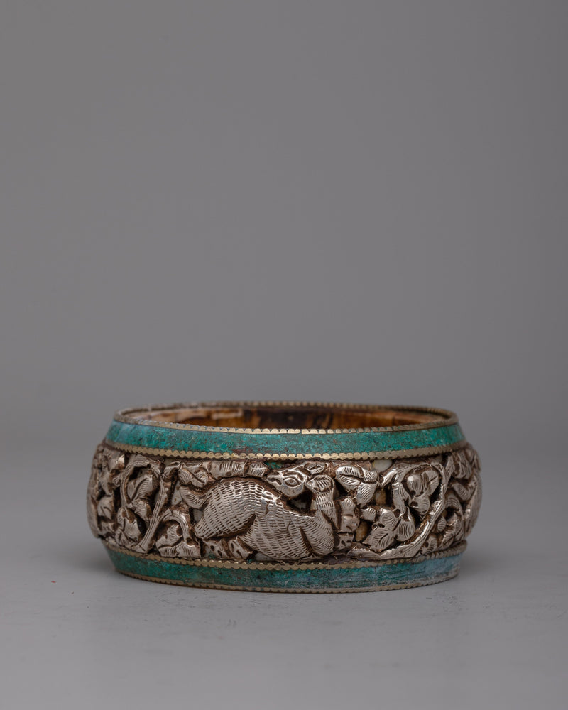 Intricately Carved Round Silver Bangle | Exquisite Artistry for Timeless Elegance