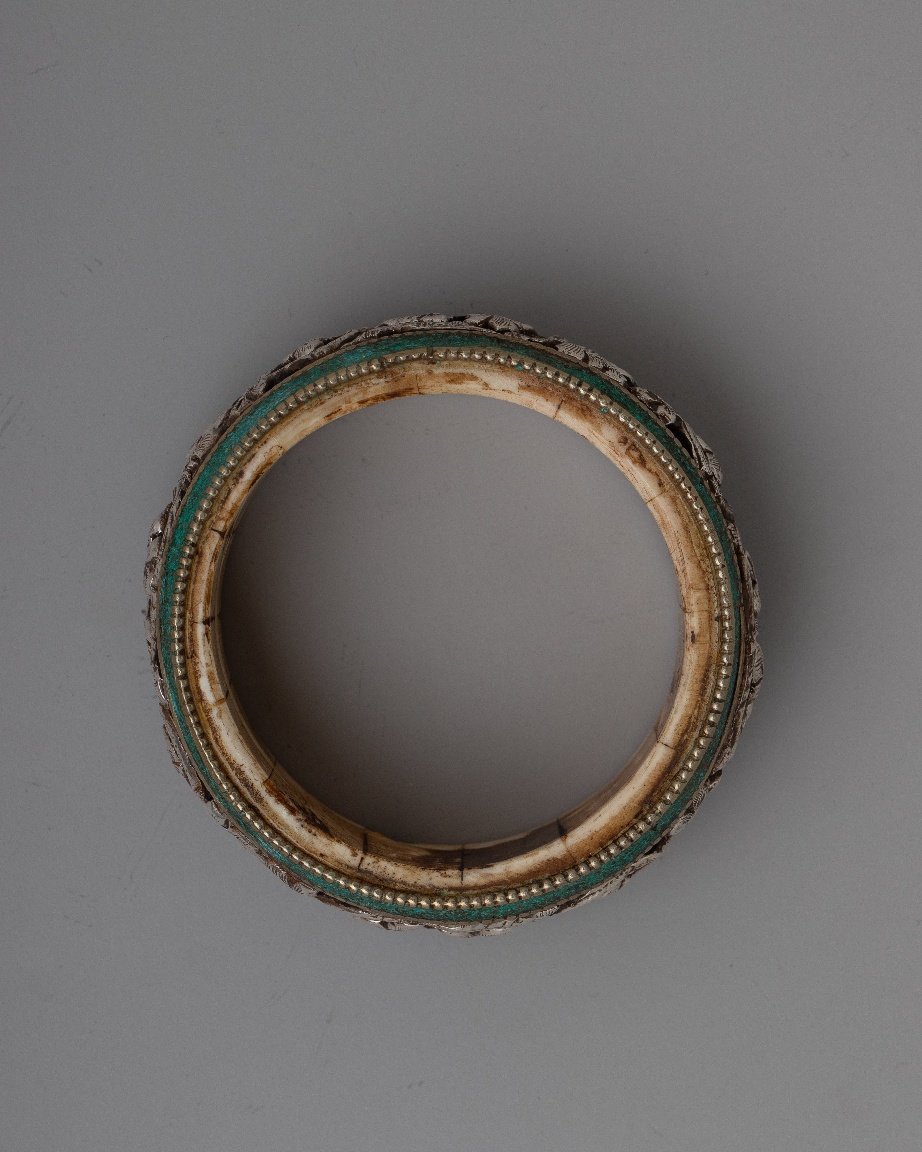 Floral Design Buddhist Bangle | Silver Bracelet Infused with Spirituality