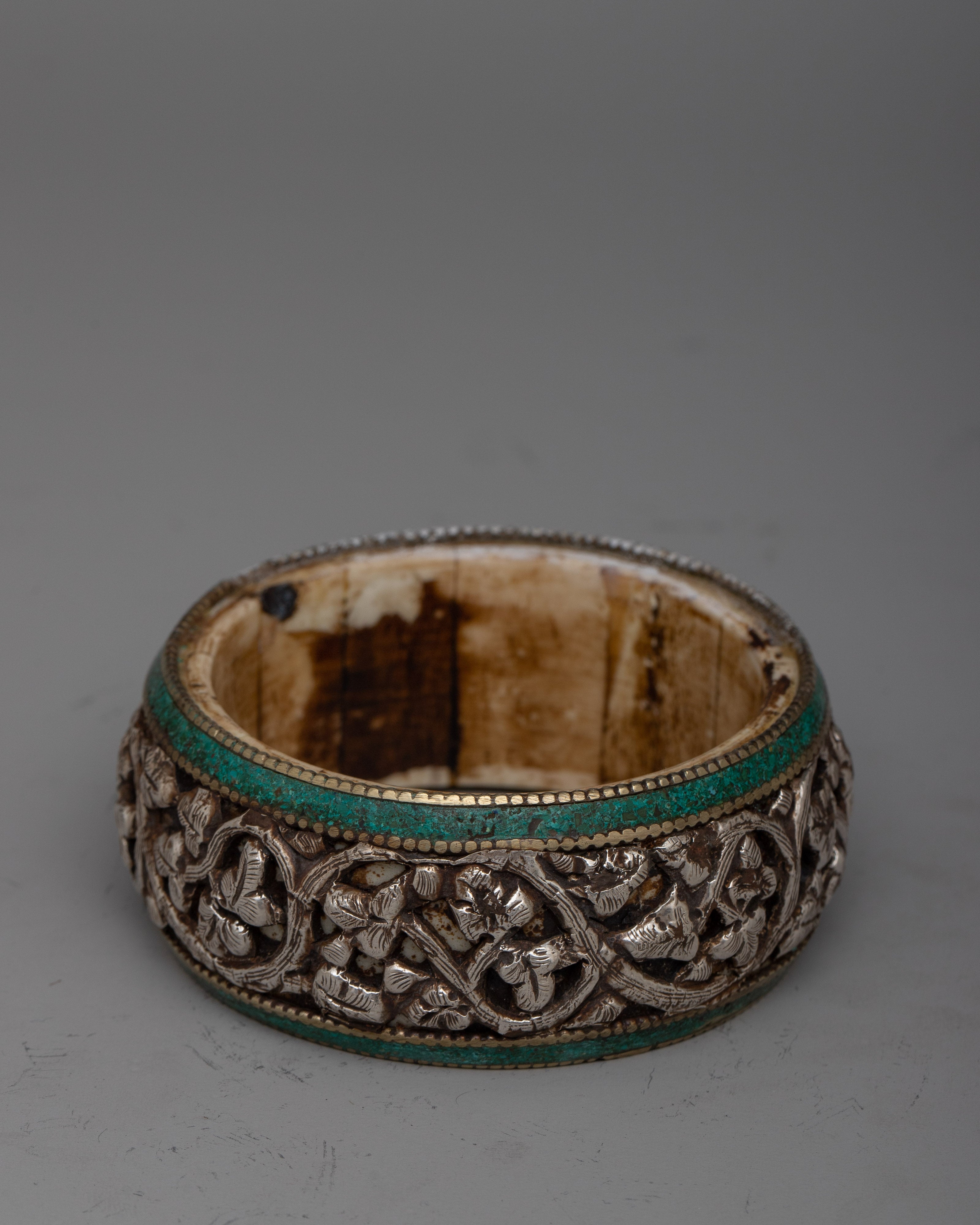 Floral Design Buddhist Bangle | Silver Bracelet Infused with Spirituality