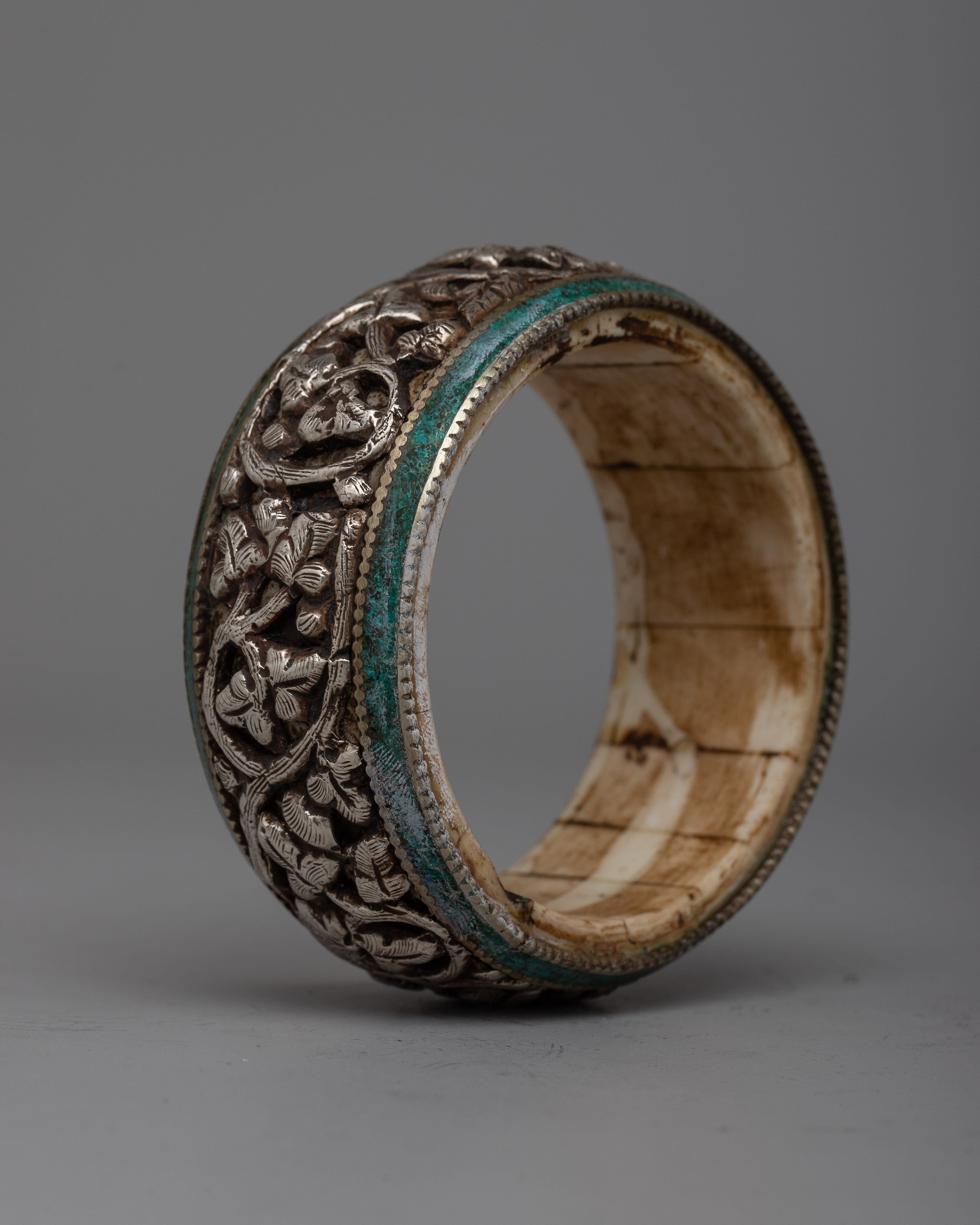 Floral Design Buddhist Bangle | Silver Bracelet Infused with Spirituality