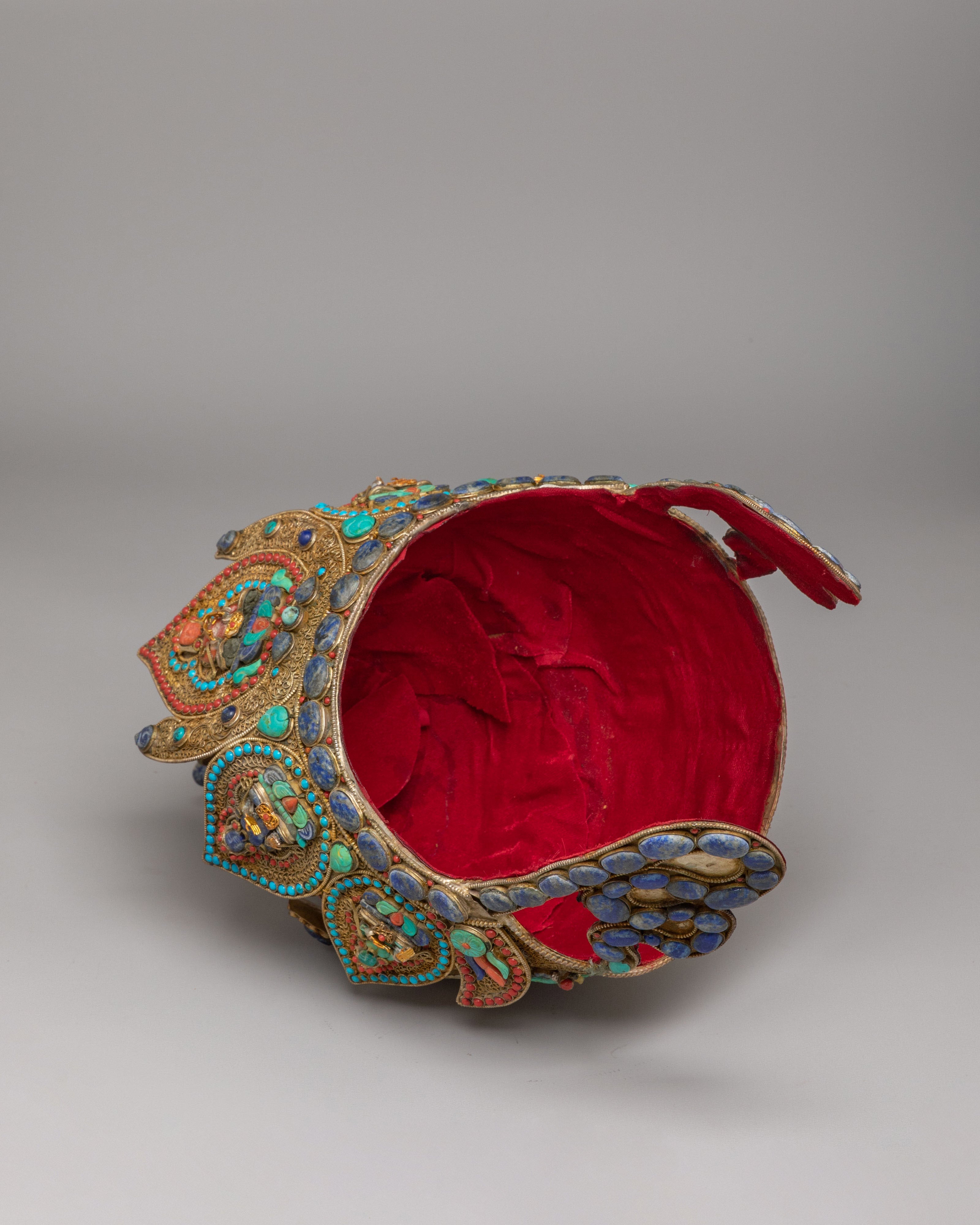 Himalayan Ceremonial Crown | Tibetan Ritual Headpiece for Monks and Spiritual Leaders