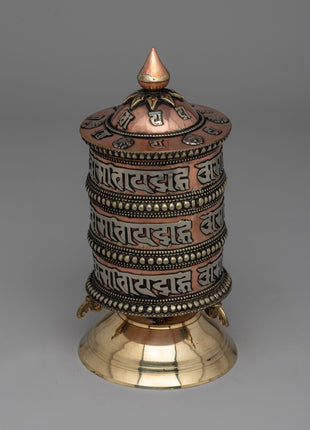 Traditional Tabletop Tibetan Prayer Wheel | Mani with Mantra, Copper & Brass Design