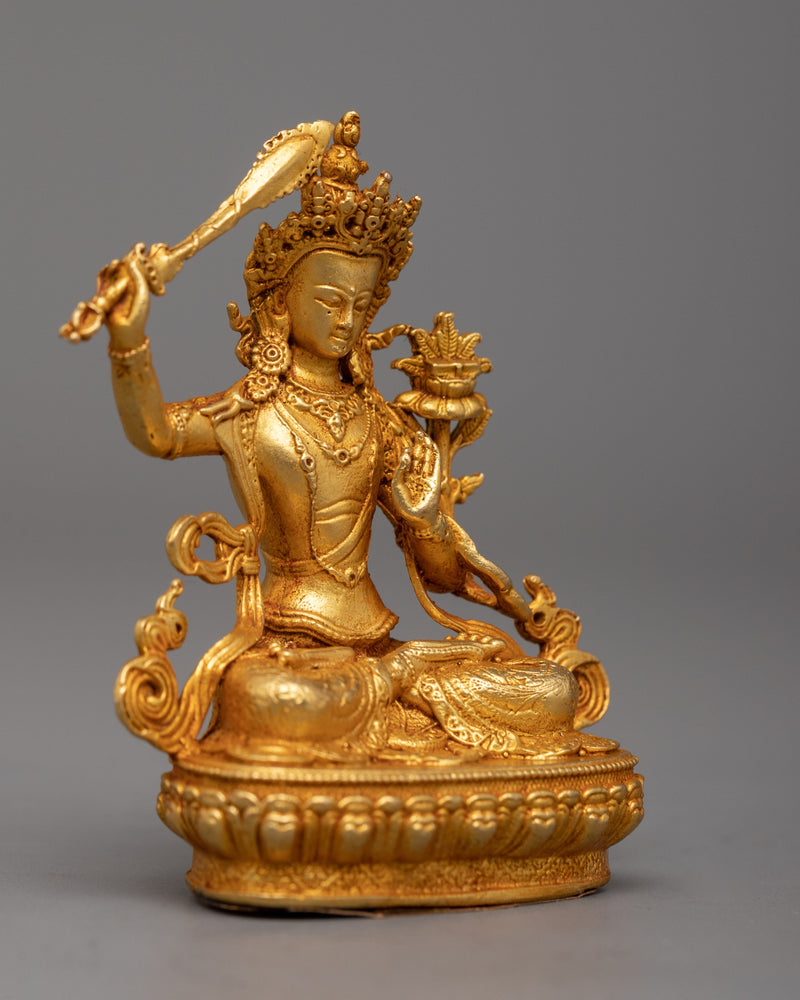 Gold Plated Manjushri Statue | Radiant Symbol of Wisdom and Enlightenment