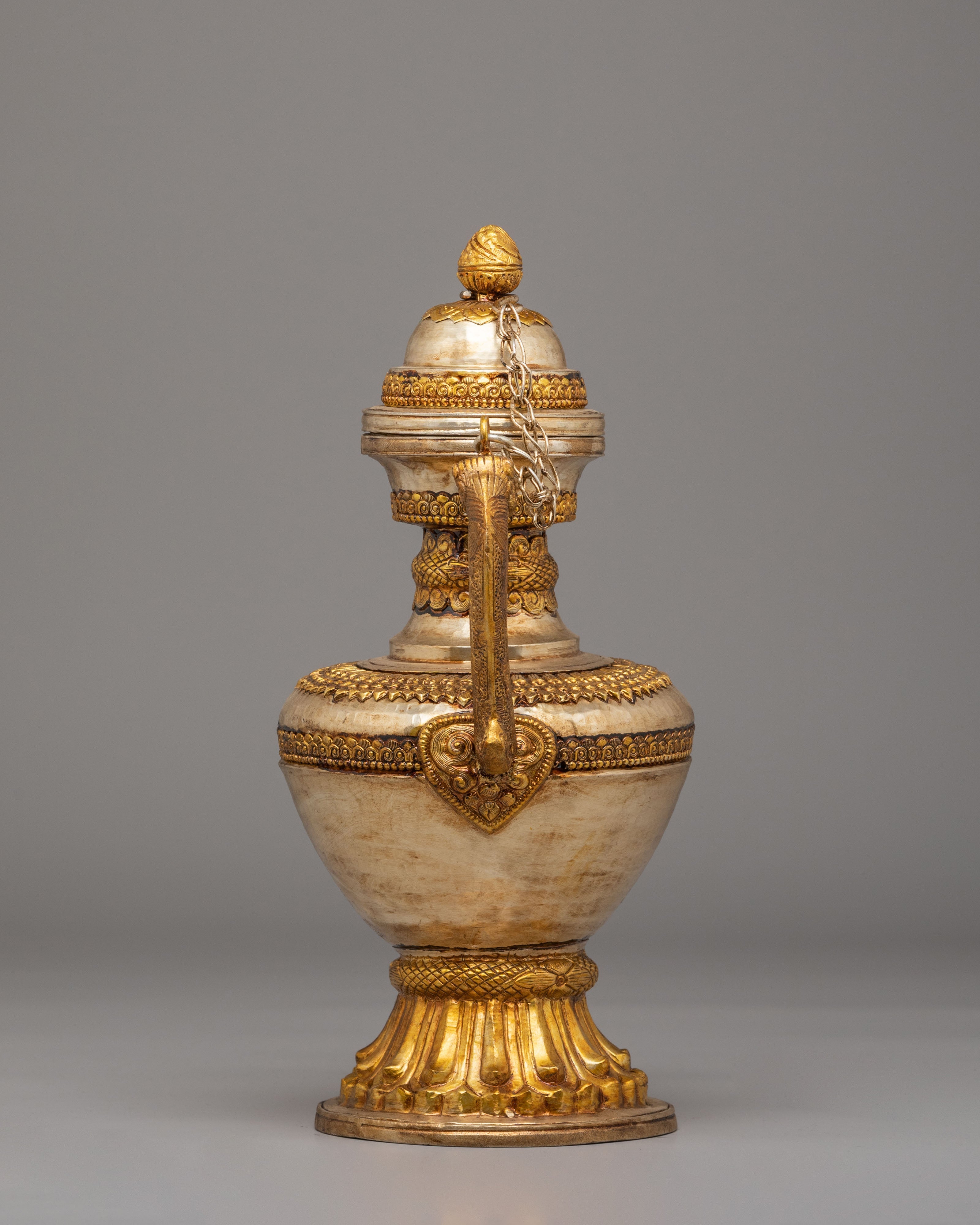 Decorative Tibetan Tea Vessel | Copper Silver Gold Plated Tea Vessel