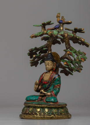 Spiritual Amoghasiddhi Buddha Statue | Coral and Turquoise Inlay
