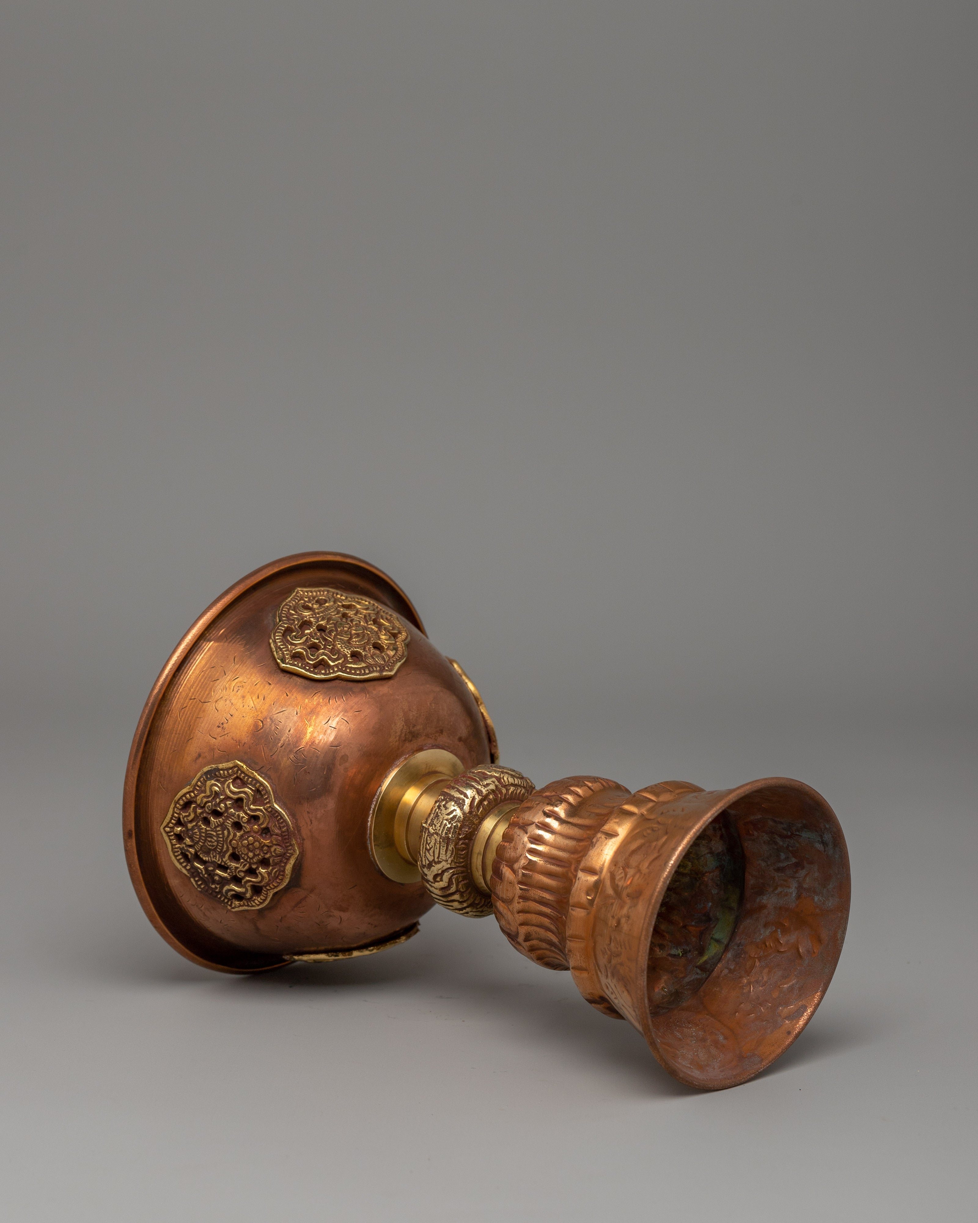 Tibetan Altar Butter Lamp Vessel | Traditional Copper Offering Lamp