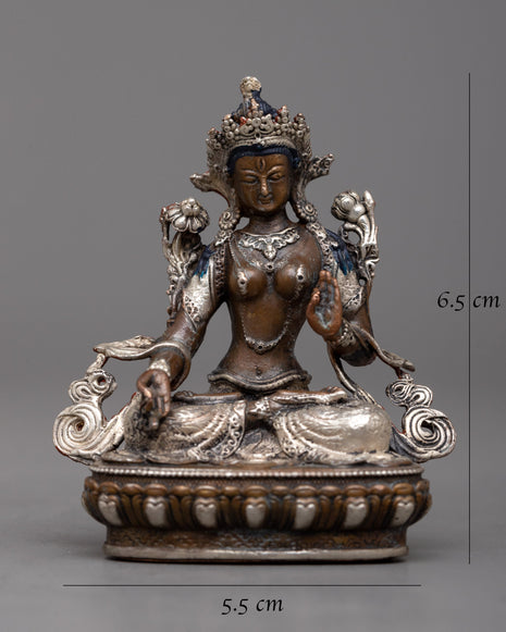 Miniature White Tara Statue | Tara in Copper Body and Silver Plating