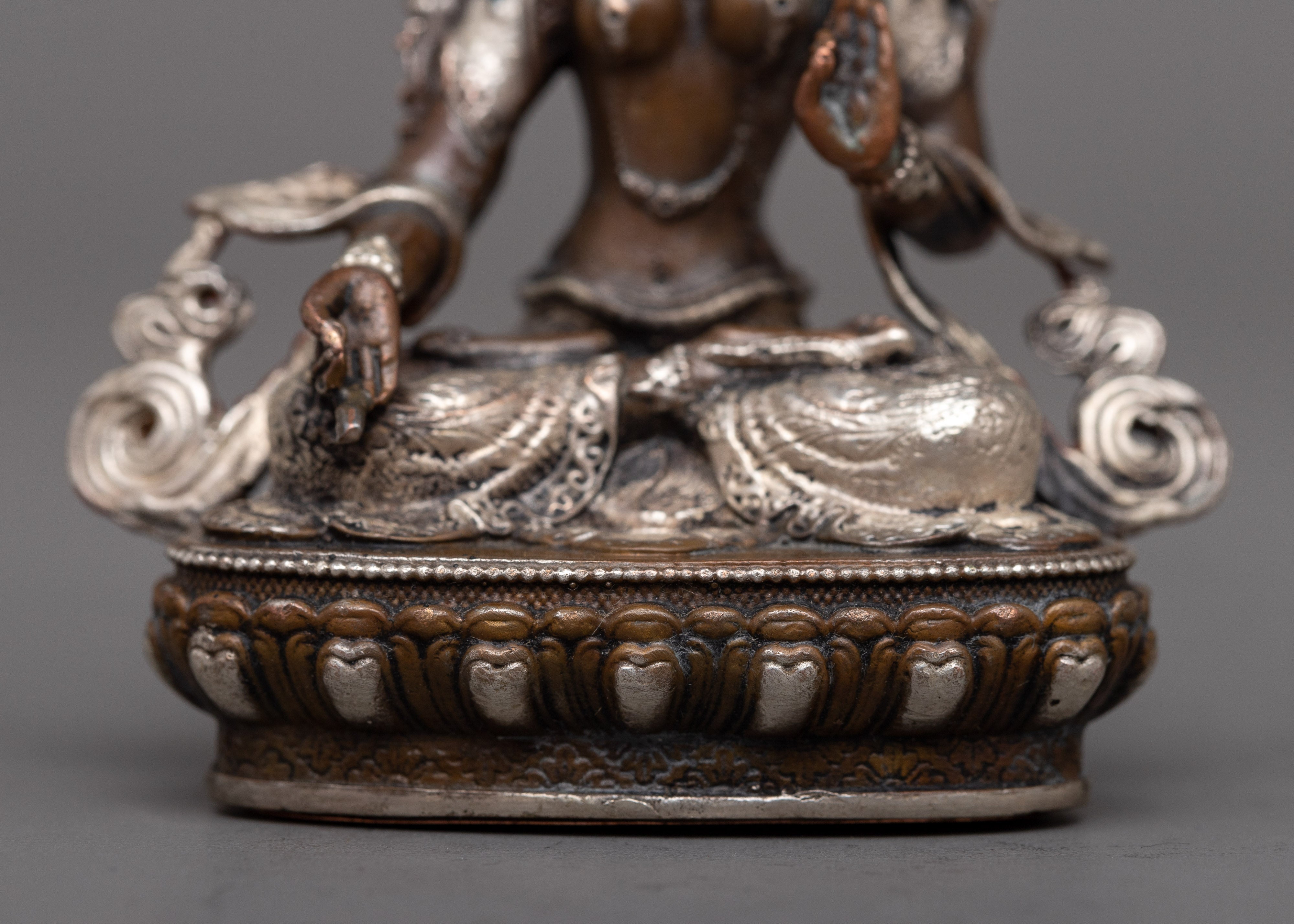 Miniature White Tara Statue | Tara in Copper Body and Silver Plating