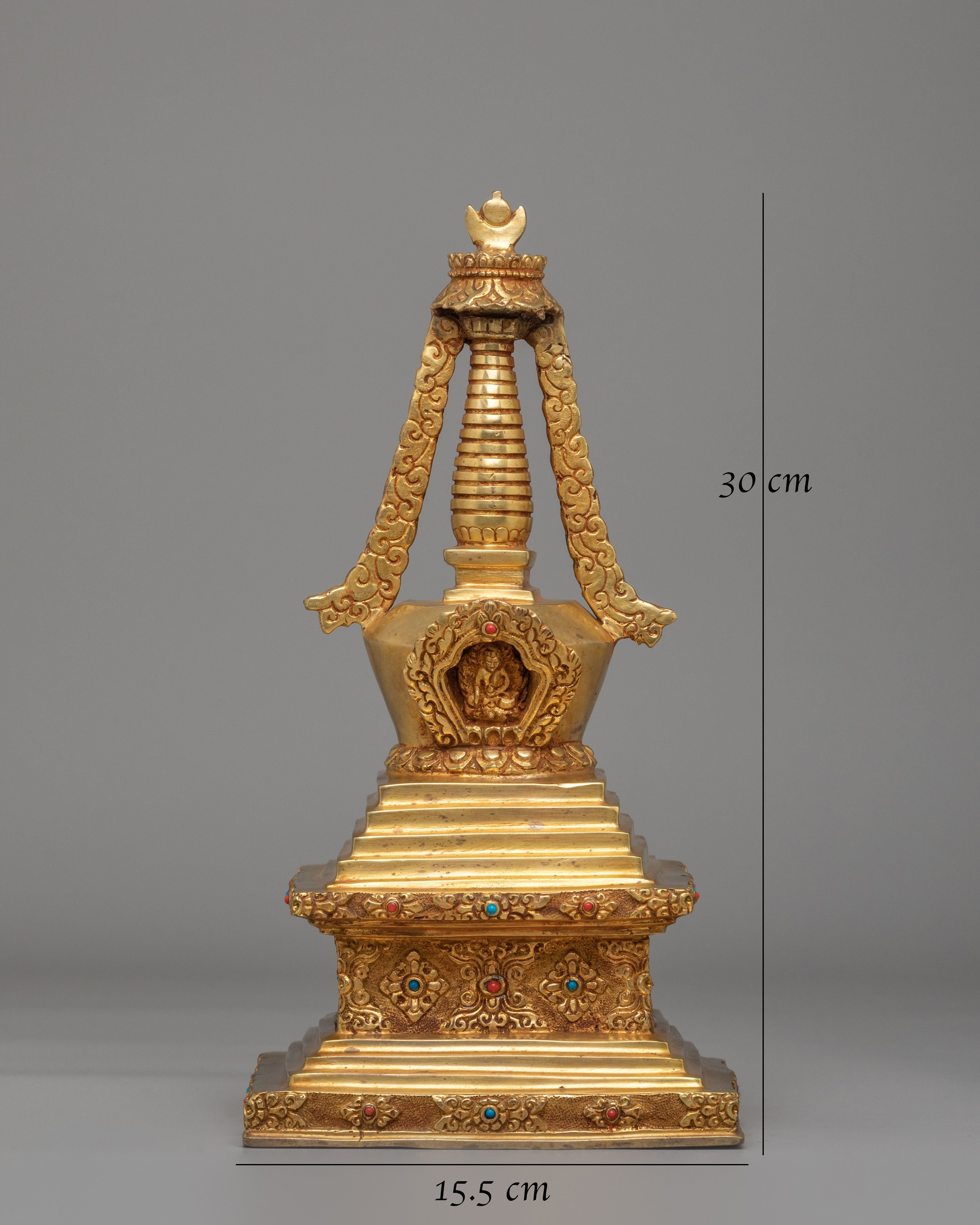 Handmade Sacred Enlightenment Stupa | Gold Plated Buddhist Decor