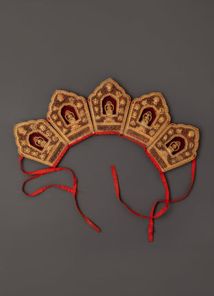 Oxidized Copper Tibetan Crown with 5 Dhyani Buddhas | Electro Gold Plated Headdress