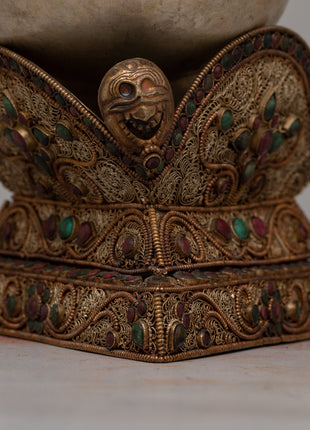 Copper Crafted Kapala Set | 24K Gold and Silver Plating for Luxurious Sacred Offerings