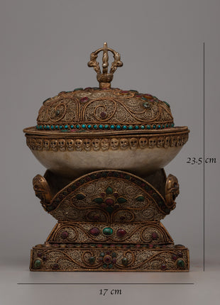 Copper Crafted Kapala Set | 24K Gold and Silver Plating for Luxurious Sacred Offerings
