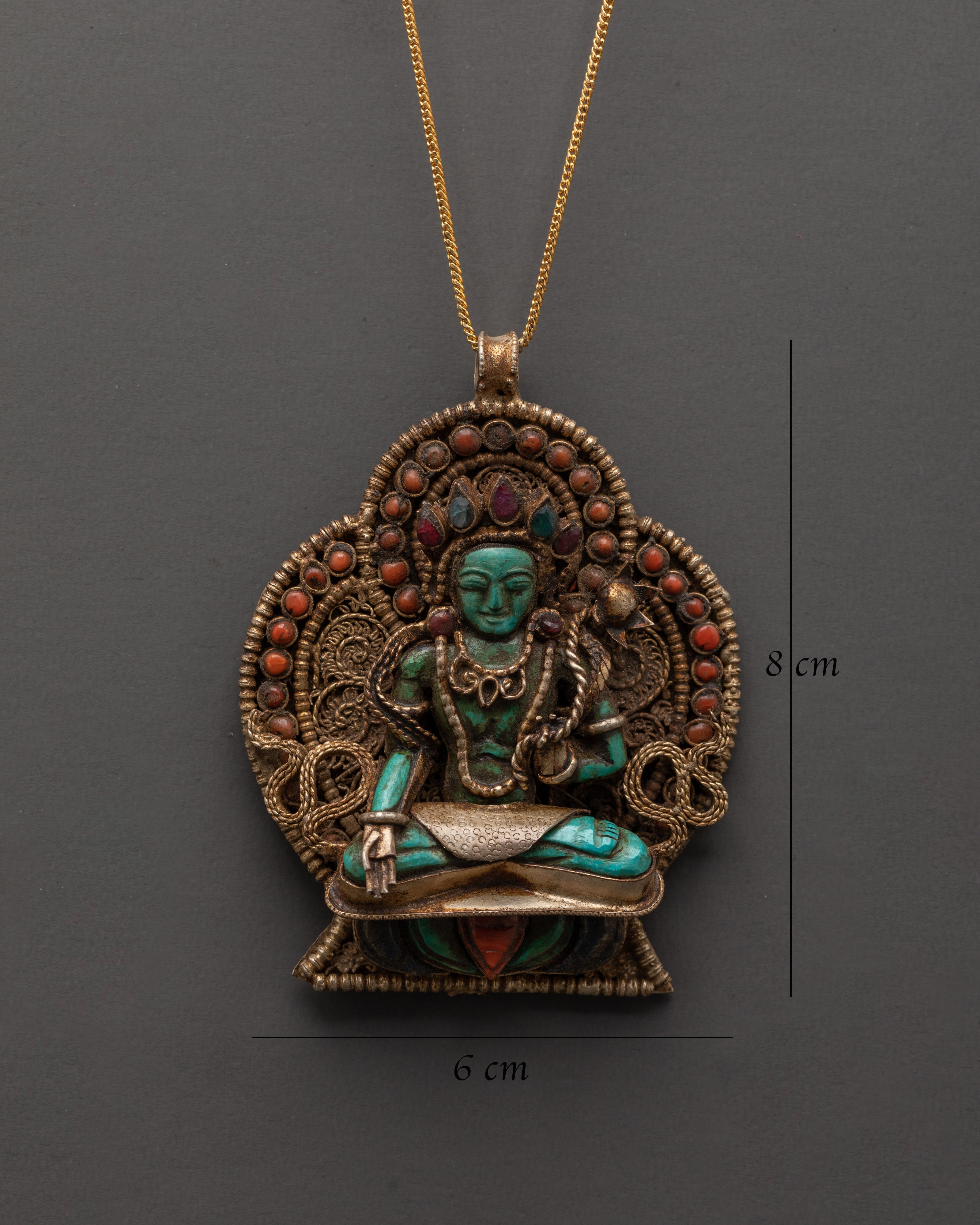 Handcrafted Green Tara Locket Pendant | Tibetan Coral & Turquoise Amulet Necklace