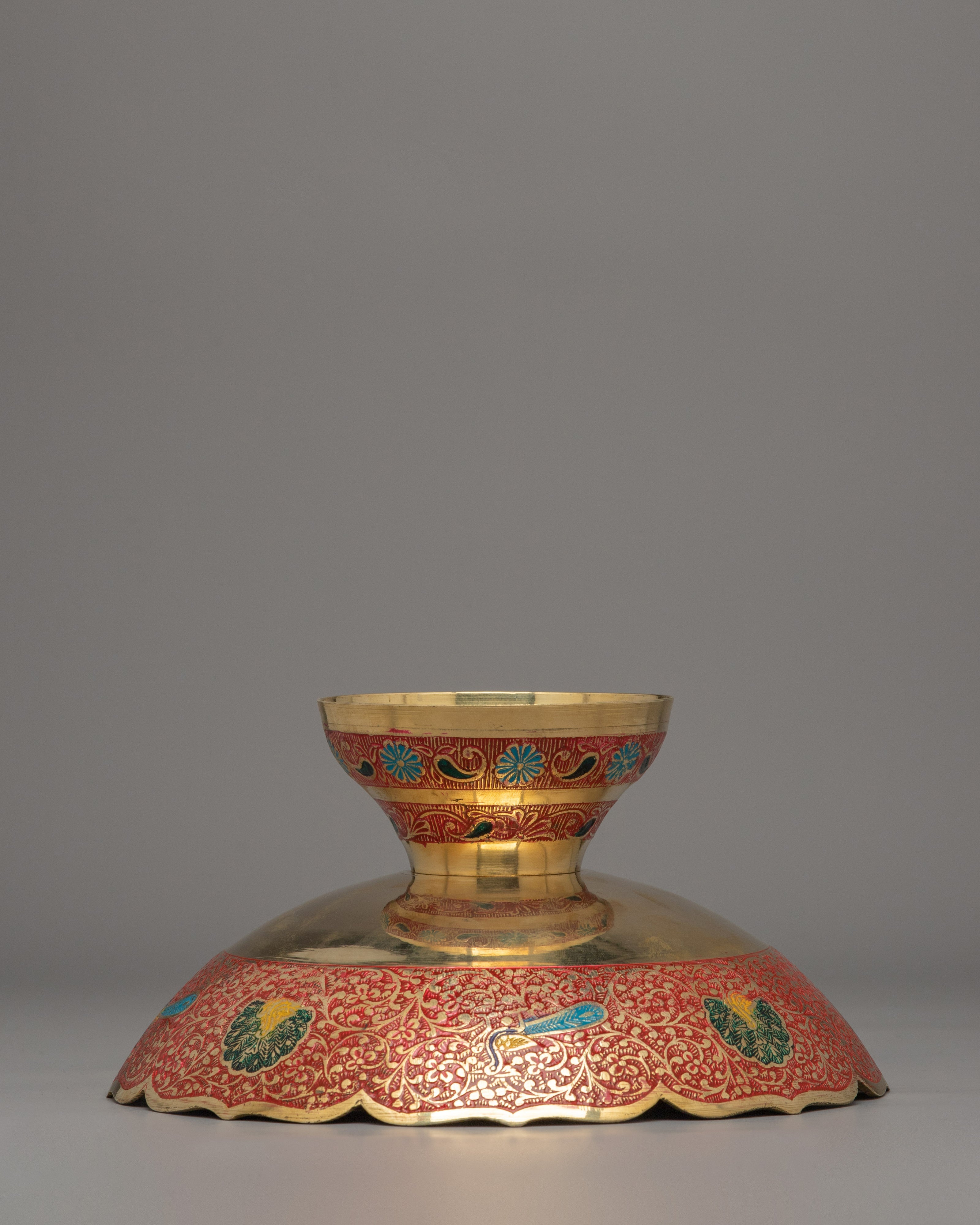 Brass Food Tray for Altar | Handcrafted Color-Printed Ritual Offering Tray