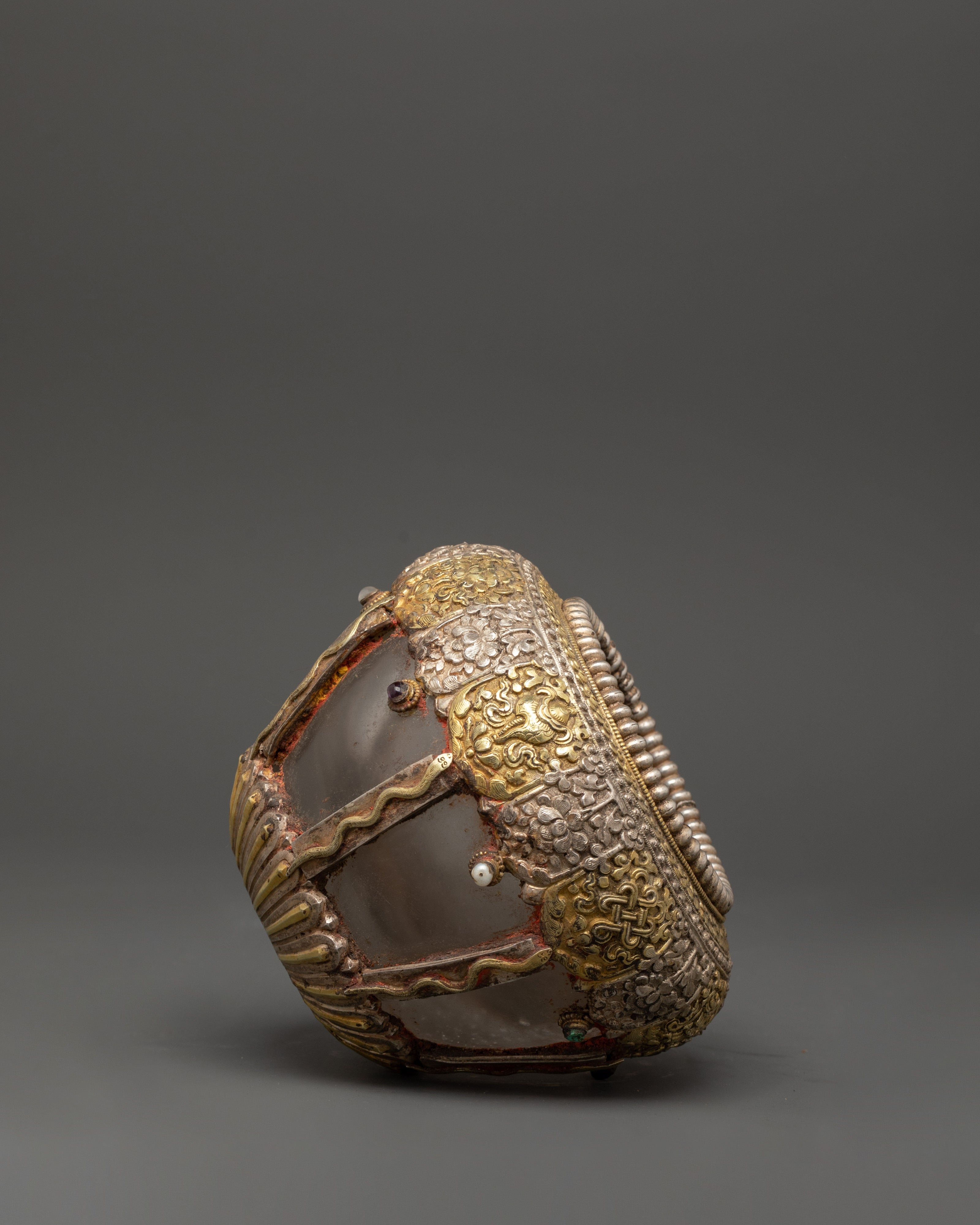 Gold-Plated Tibetan Golpa | Crystal Body with Sacred Stones