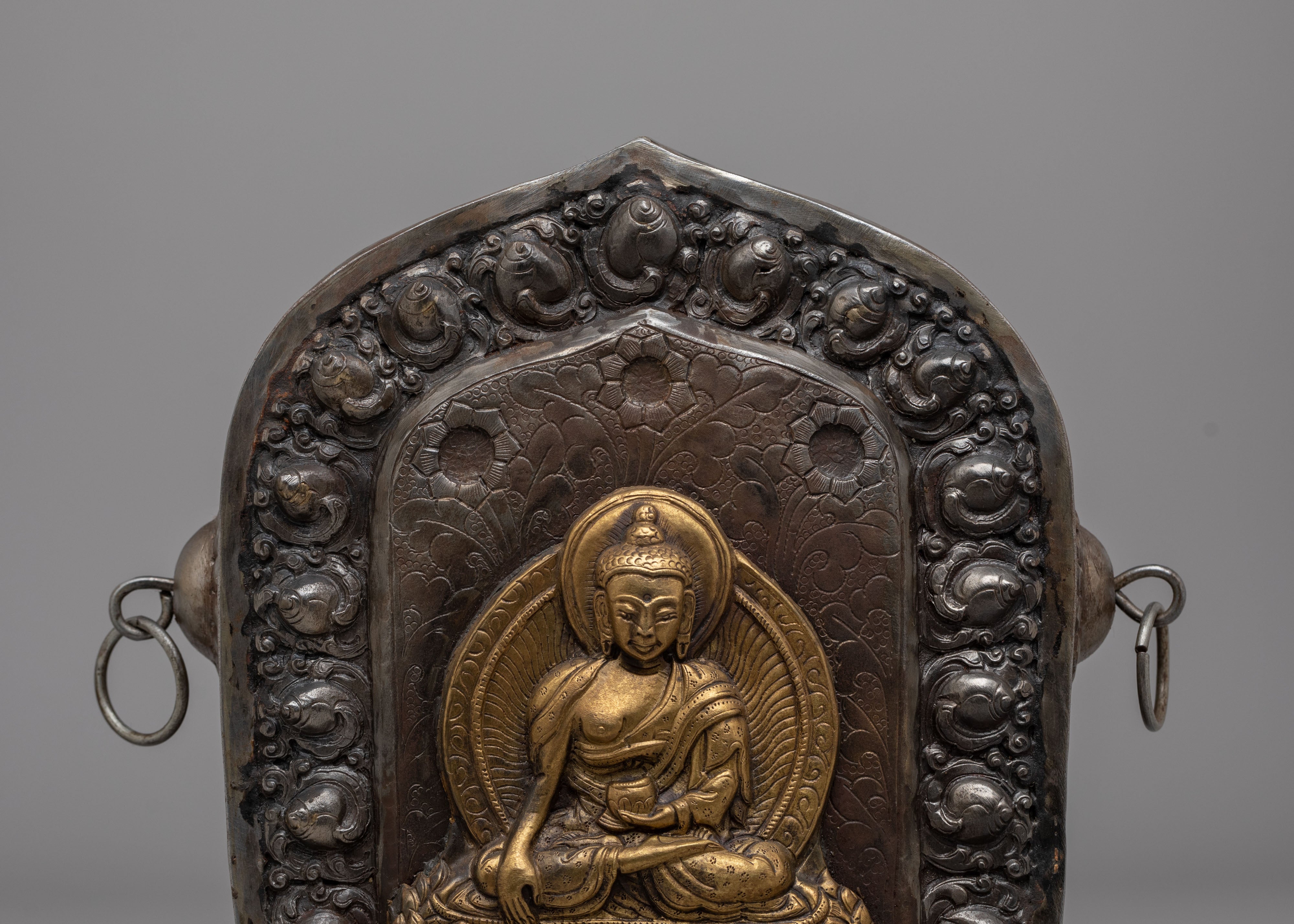 Handmade Shakyamuni Buddha Altar Box | Copper & Iron Ghau Box for Sacred Offerings