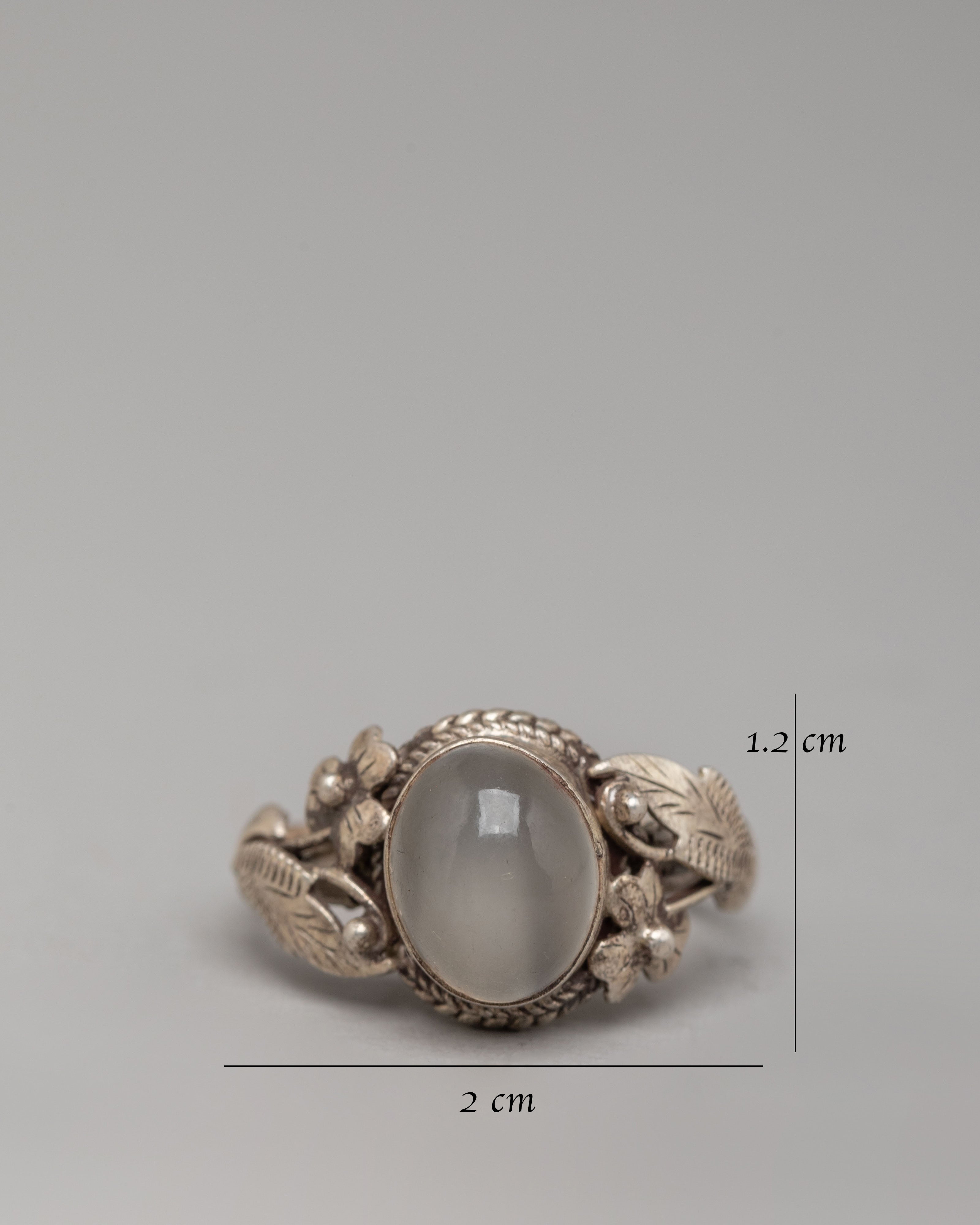 Silver Decorative Ring | Natural Zircon Stone with Floral Motif