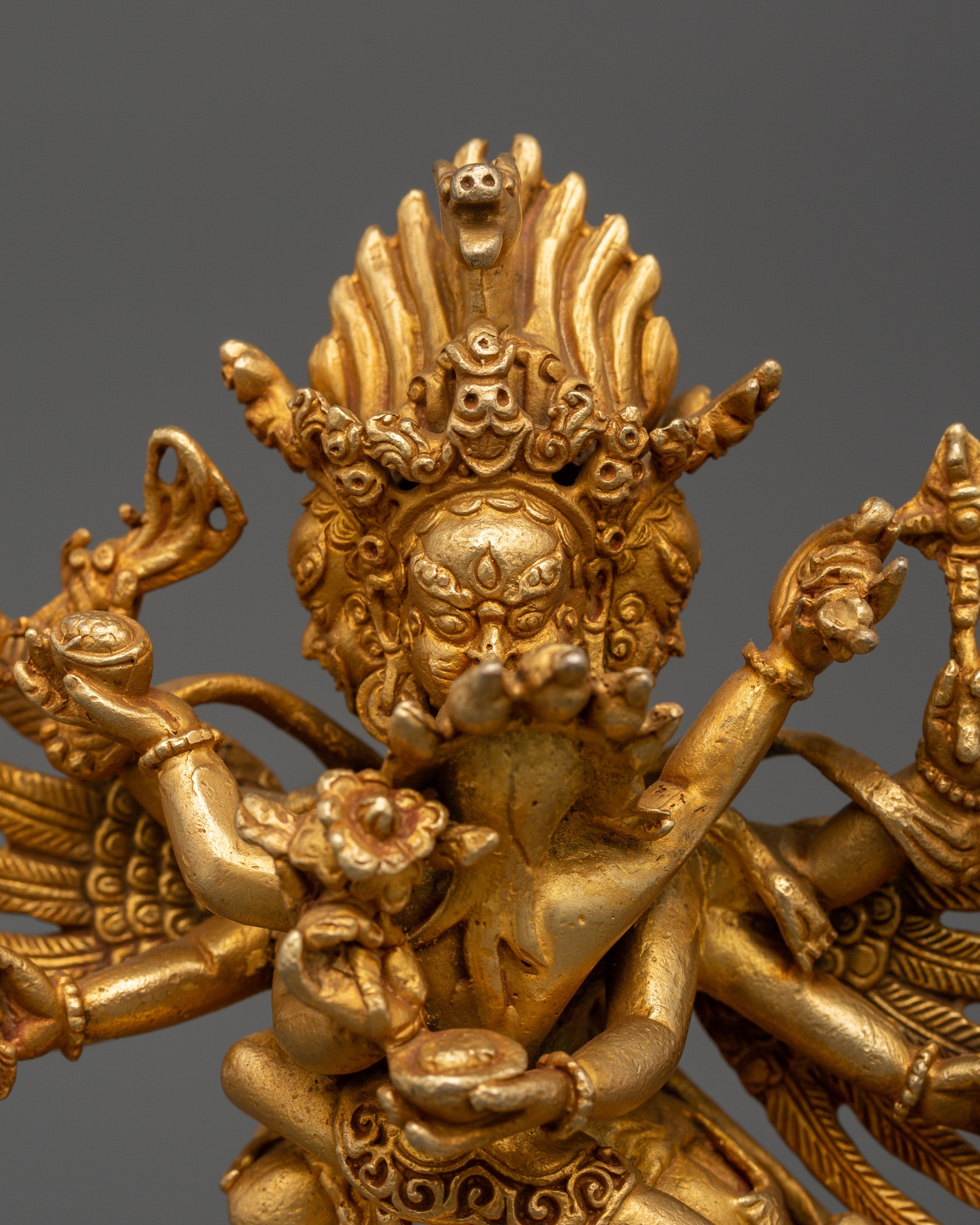 Gold Plated Hayagriva Statue | Copper Tantric Guardian for Protection
