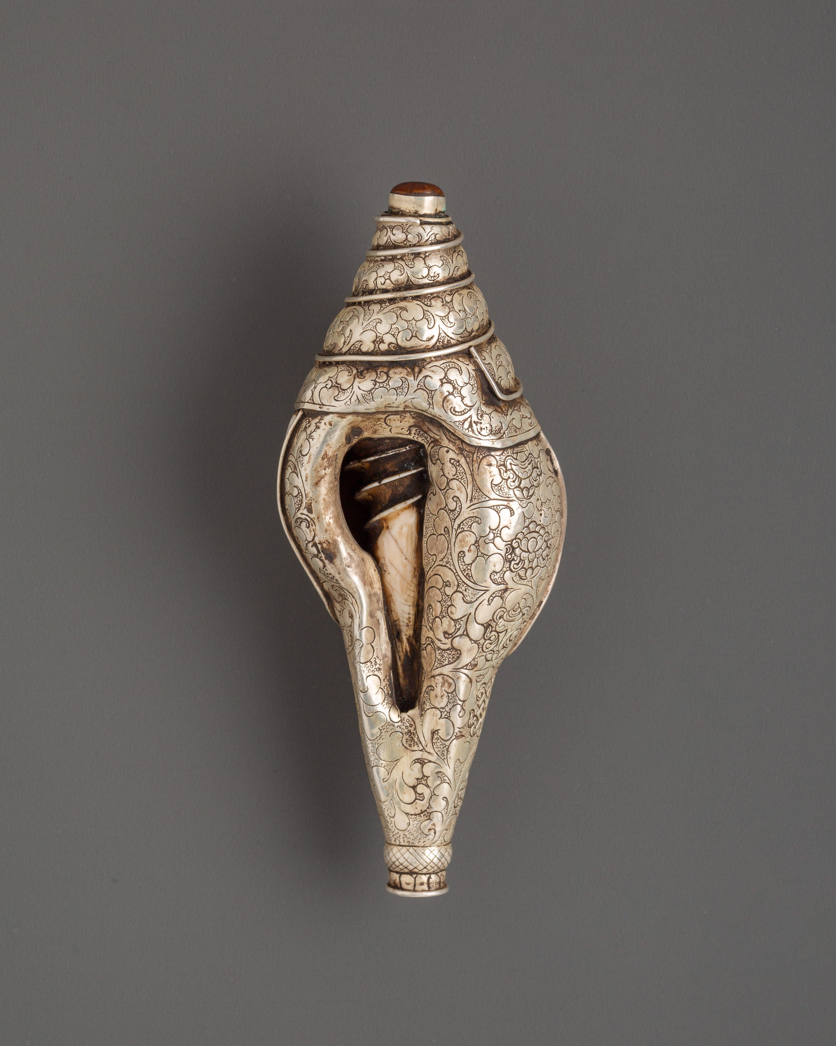 Spiritual Pure Silver Conch | Handmade Tibetan Buddhist Conch Shell