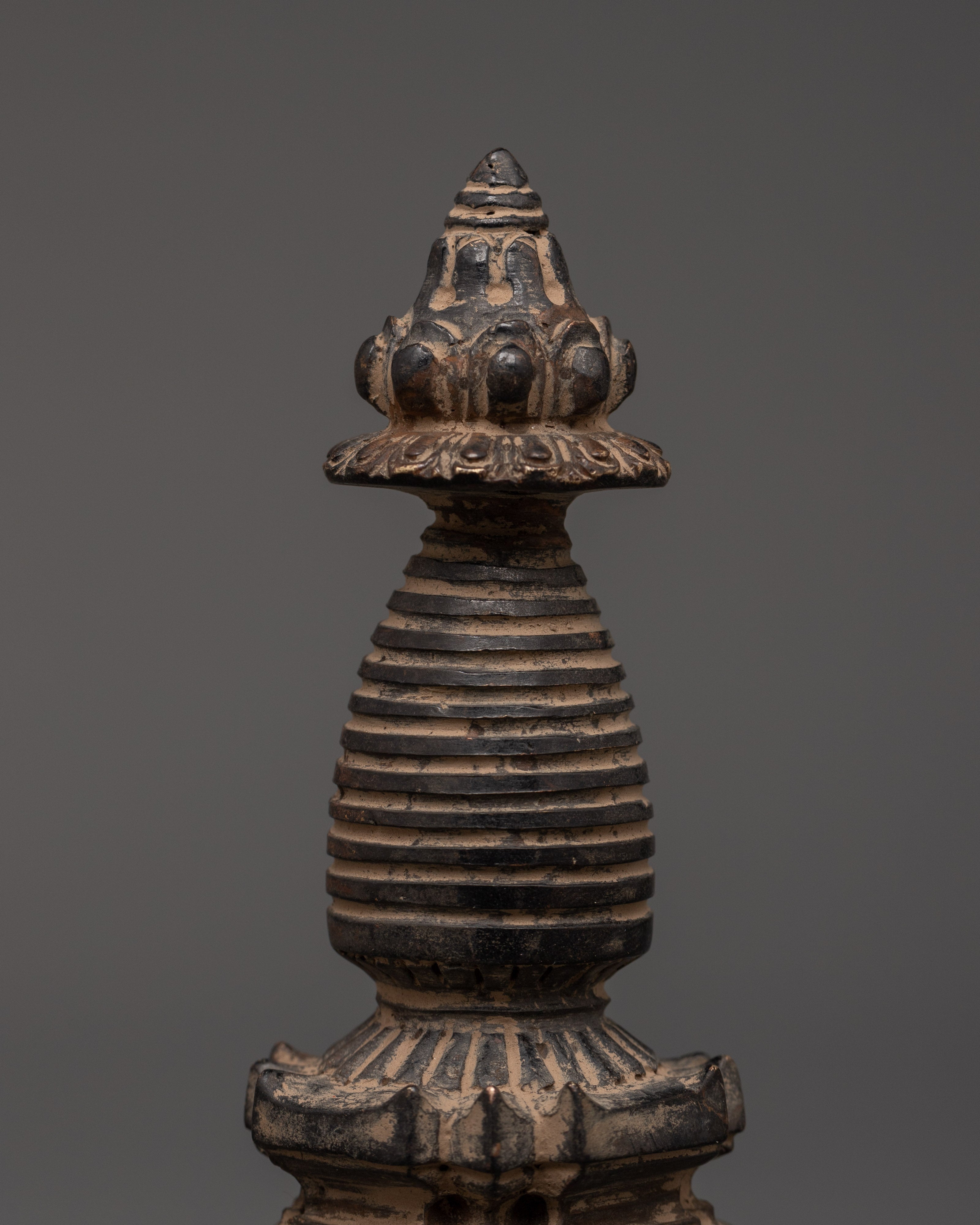 Antique Finish Oxidized Copper Stupa | Tibetan Sacred Sculpture