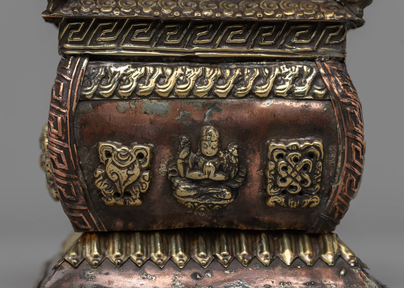 Handcrafted Tibetan Box Incense Burner | Style Brass & Copper Box for Rituals & Meditation