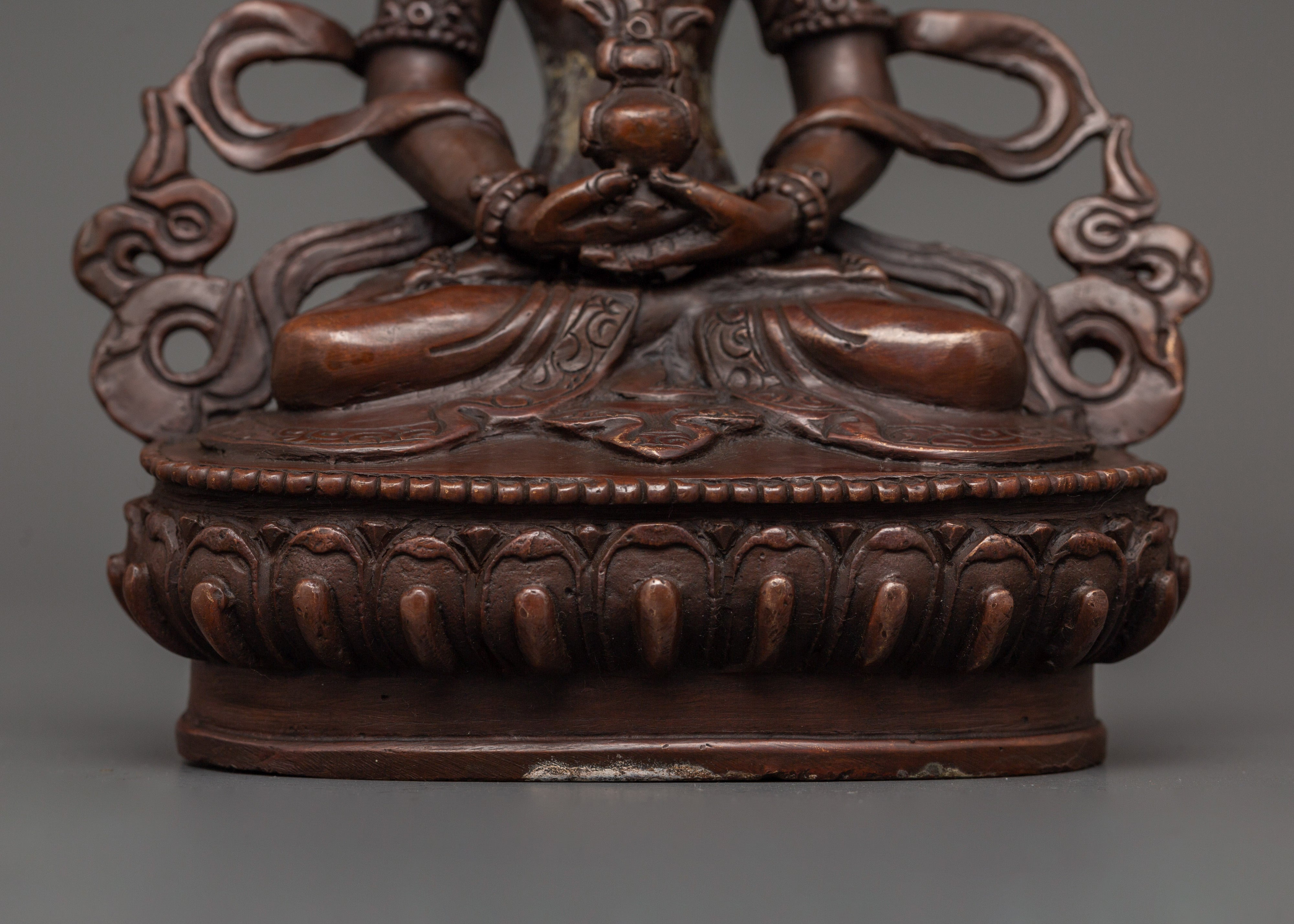 Amitayus Statue in Oxidized Copper | Spiritual Decor
