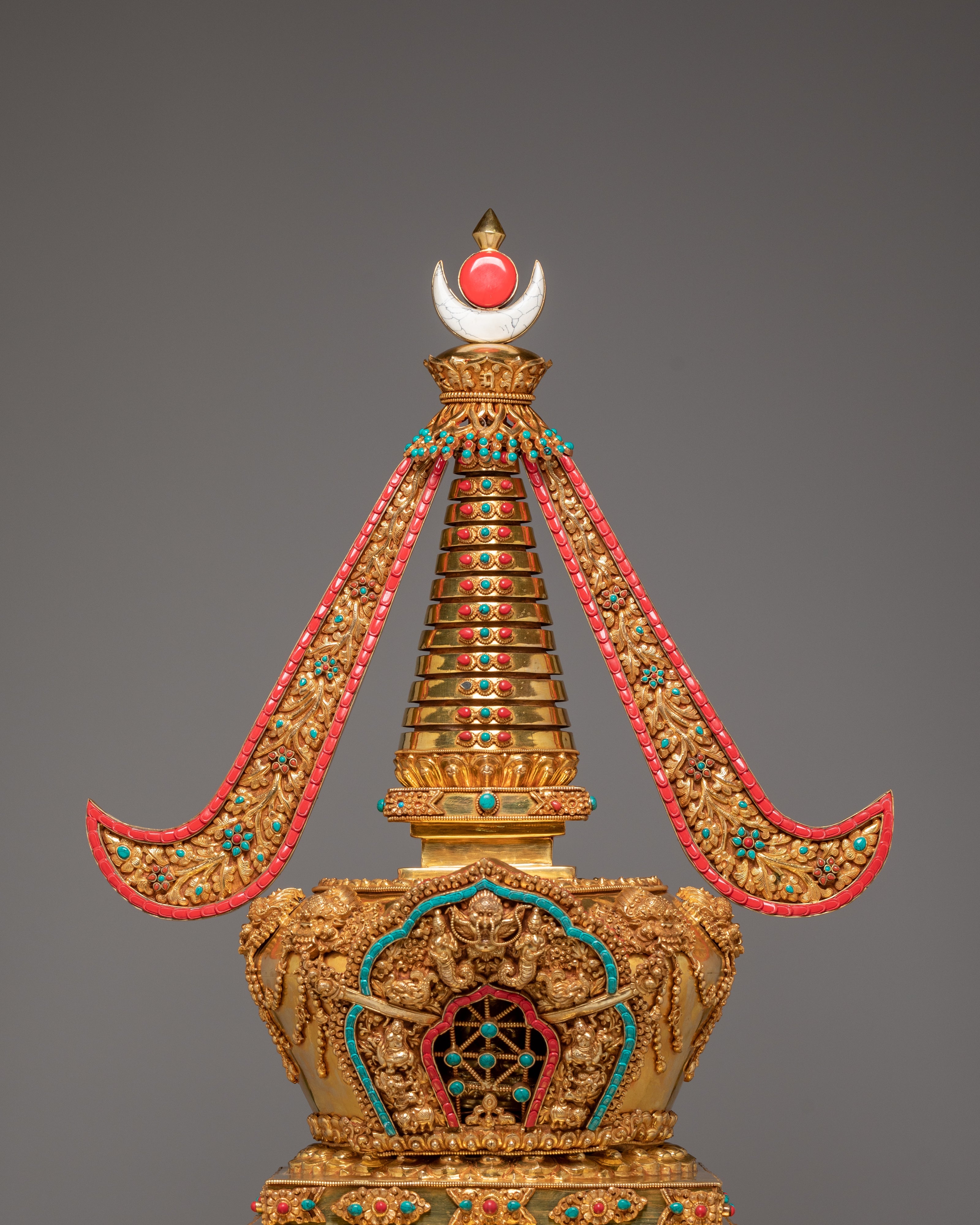 Spiritual Tibetan Copper Stupa | Gold-Plated Buddhist Statue for Peace