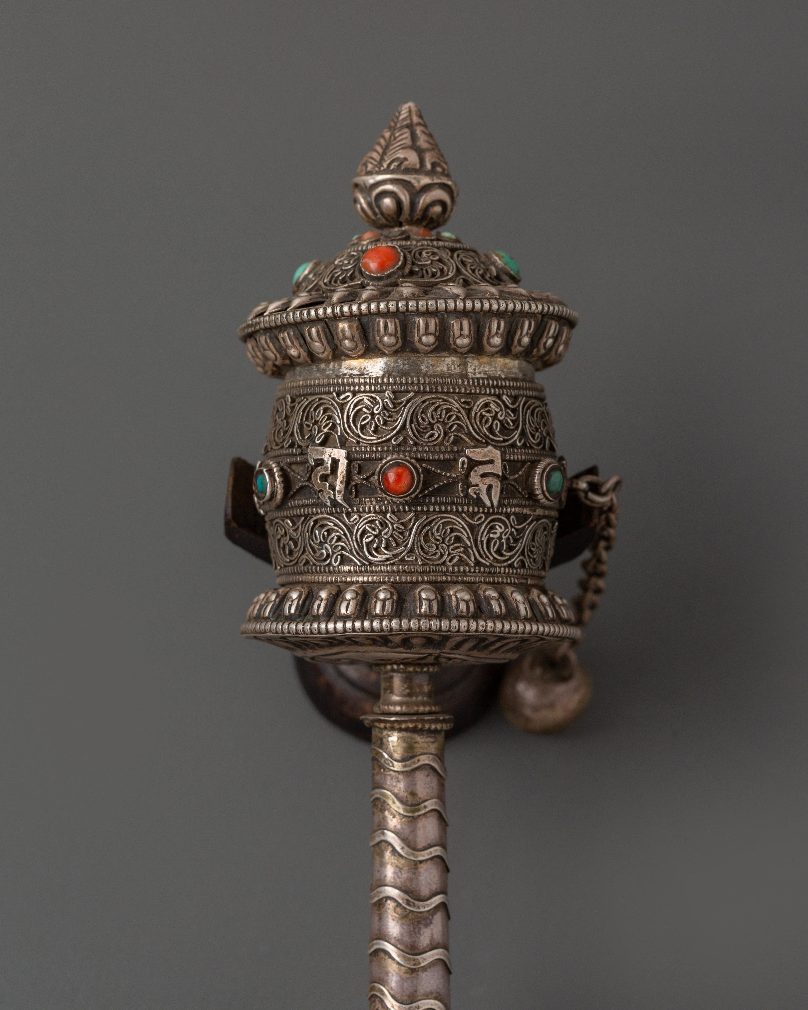 Tibetan Prayer Wheel 92.5% Silver | Handcrafted Spinning Mani Wheel
