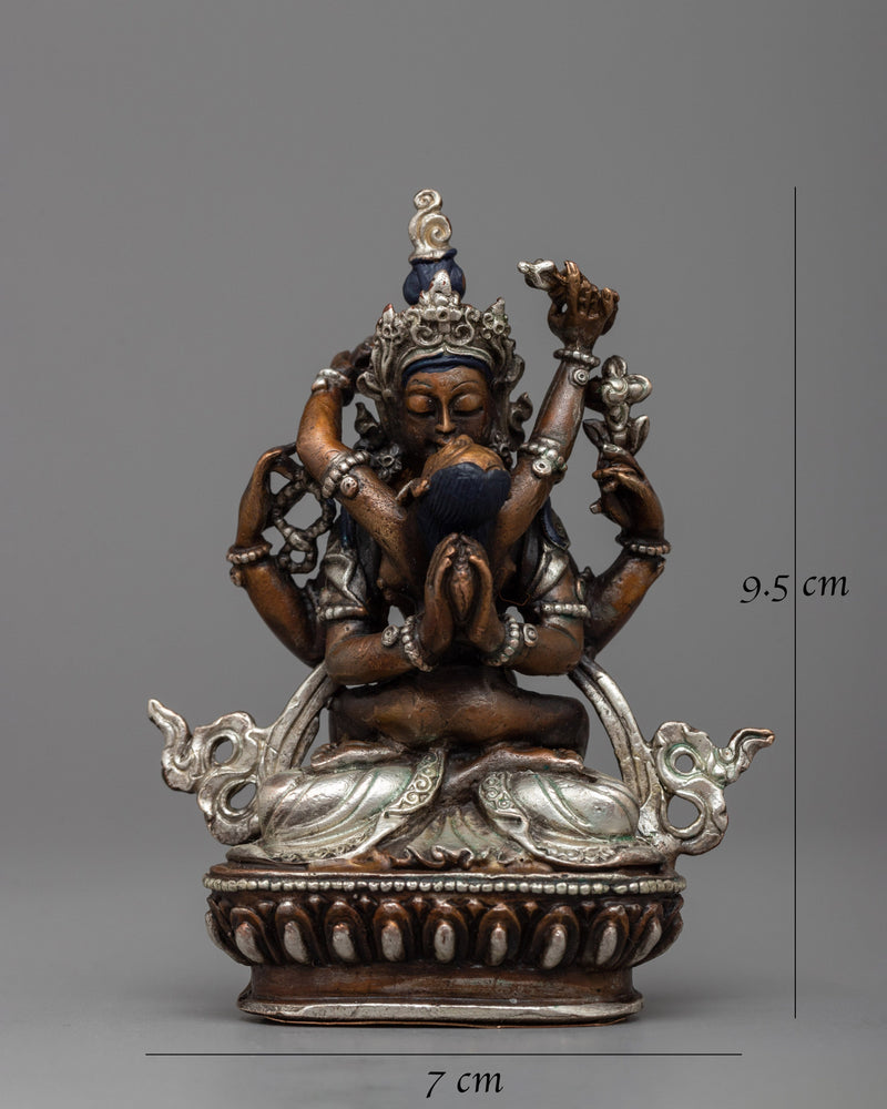 Machine-Made Chenresig Statue in Oxidized Copper | Symbolizing Divine Mercy and Spiritual Grace