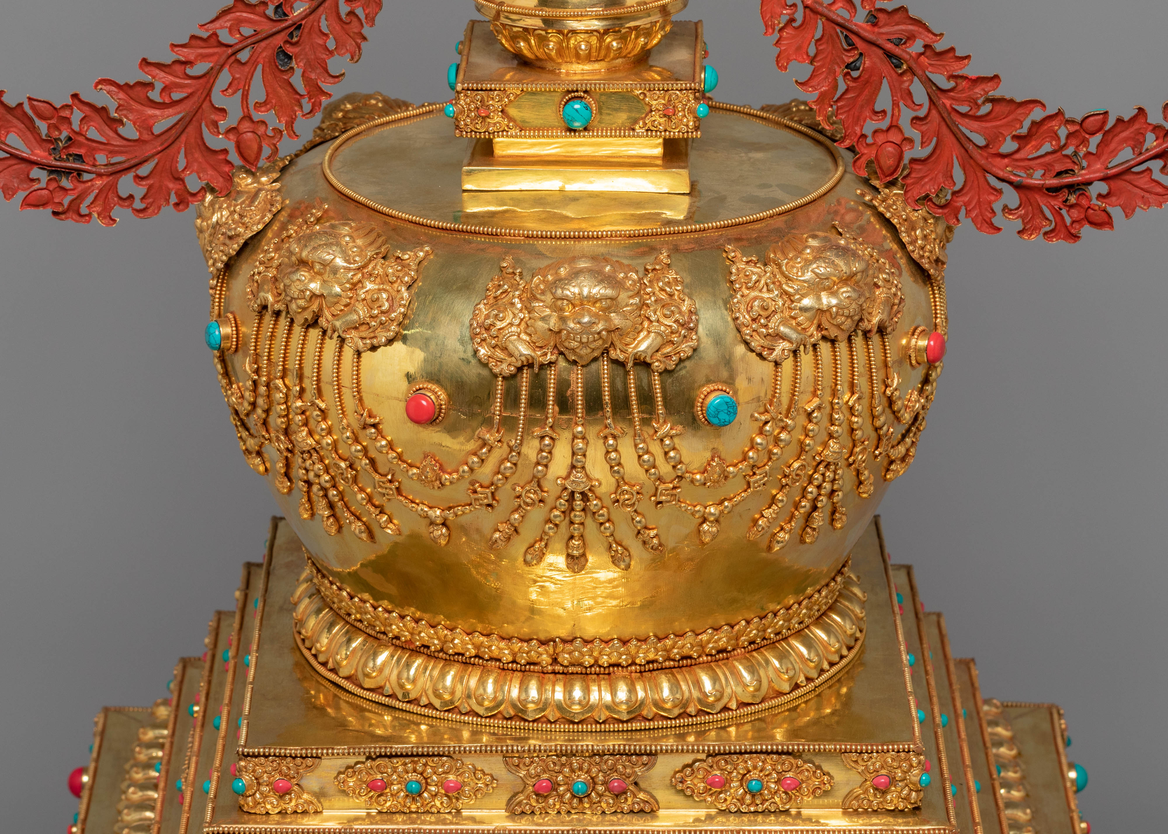 Gold Plated Tibetan Sacred Stupa | Exquisite Buddhist Stupa Sculpture