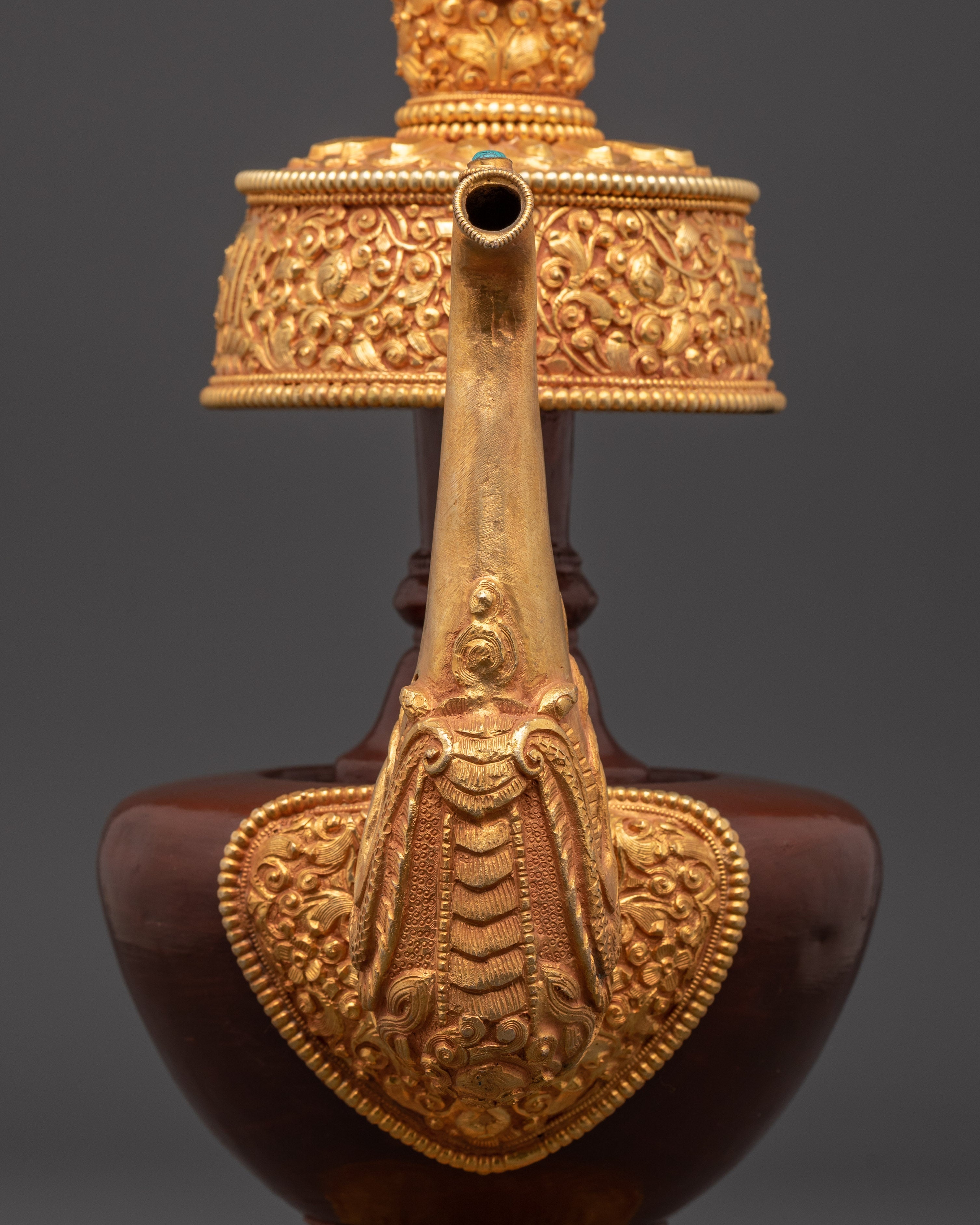 Handcrafted Bhumba Ritual Vessel | Spiritual Copper & Gold Plated Tibetan Pottery