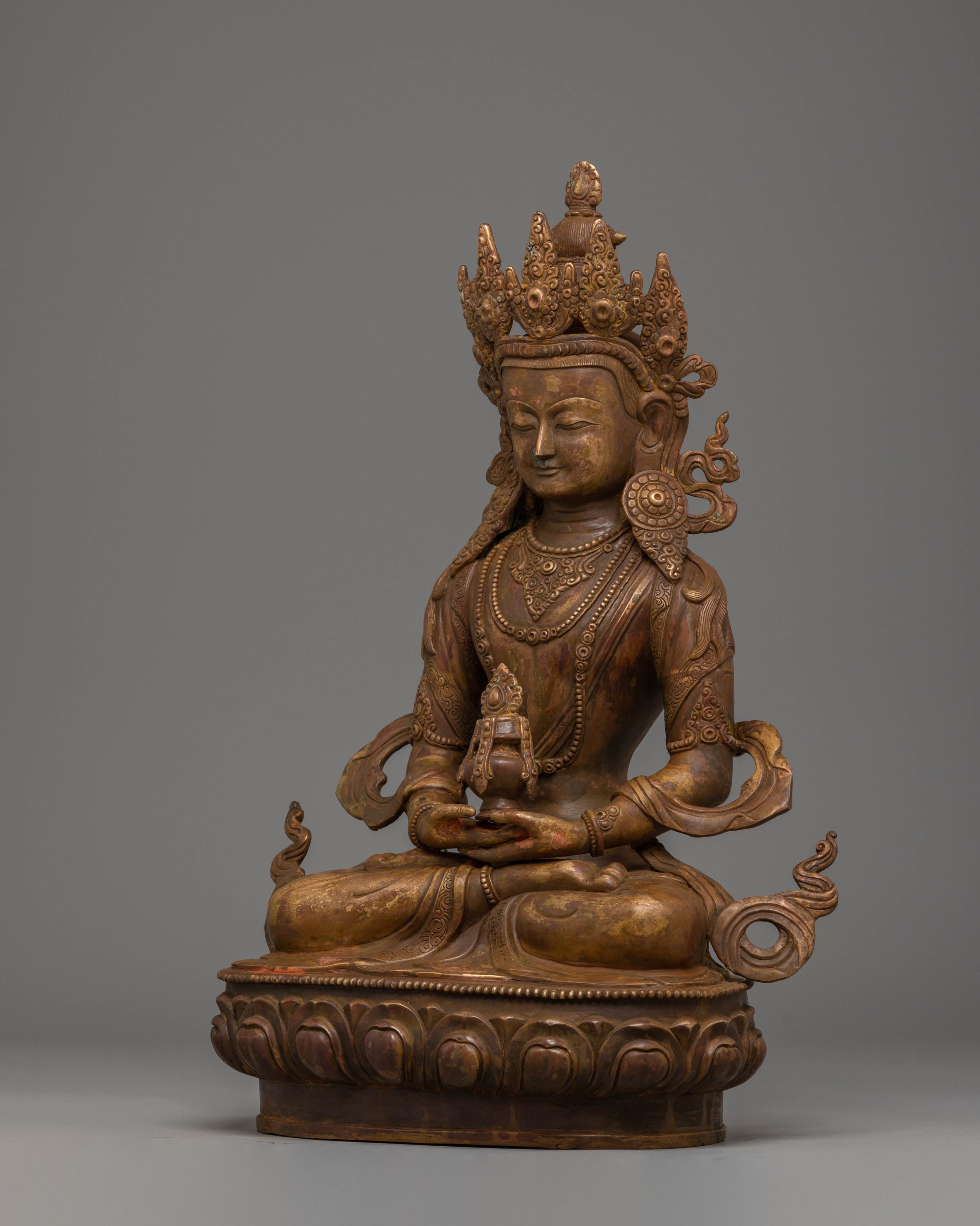 Sacred Amitayus Enlightenment Statue | Oxidized Copper Buddha for Spiritual Space