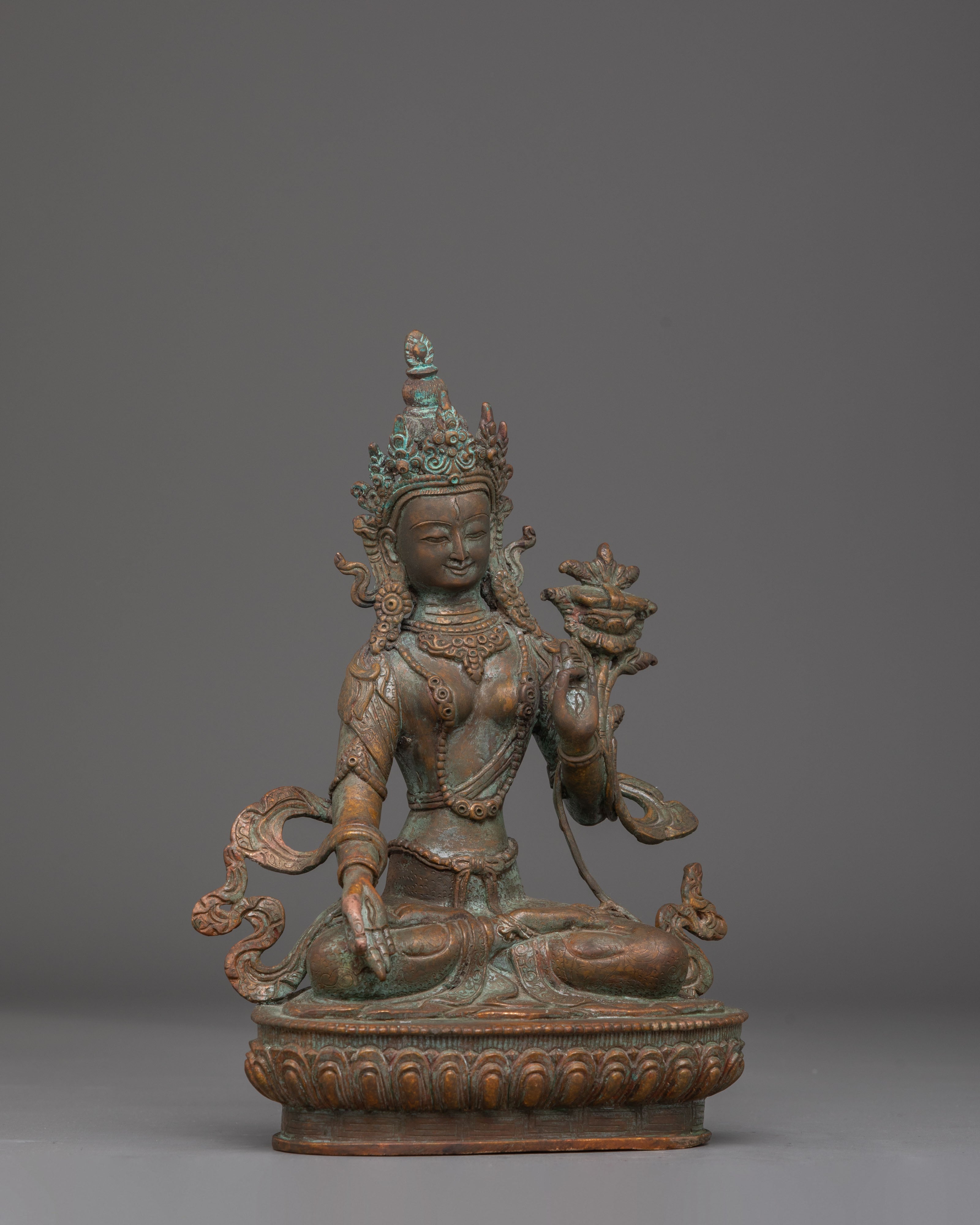 Oxidized Copper Statue of Green Tara | Enlightened Tara