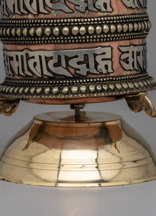 Traditional Tabletop Tibetan Prayer Wheel | Mani with Mantra, Copper & Brass Design