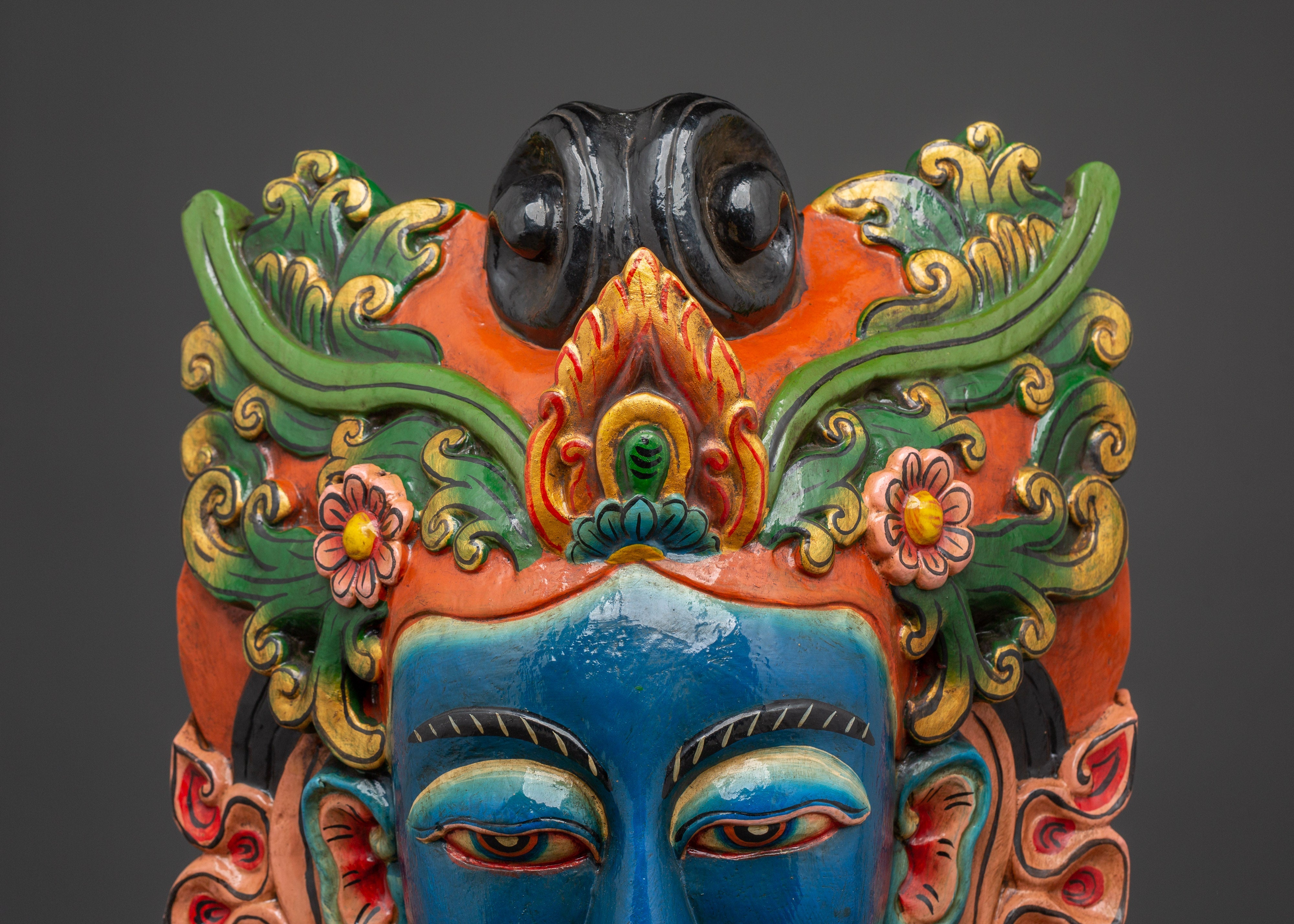 Tibetan Deity Wall Hanging | Handcarved Bodhisattva Mask