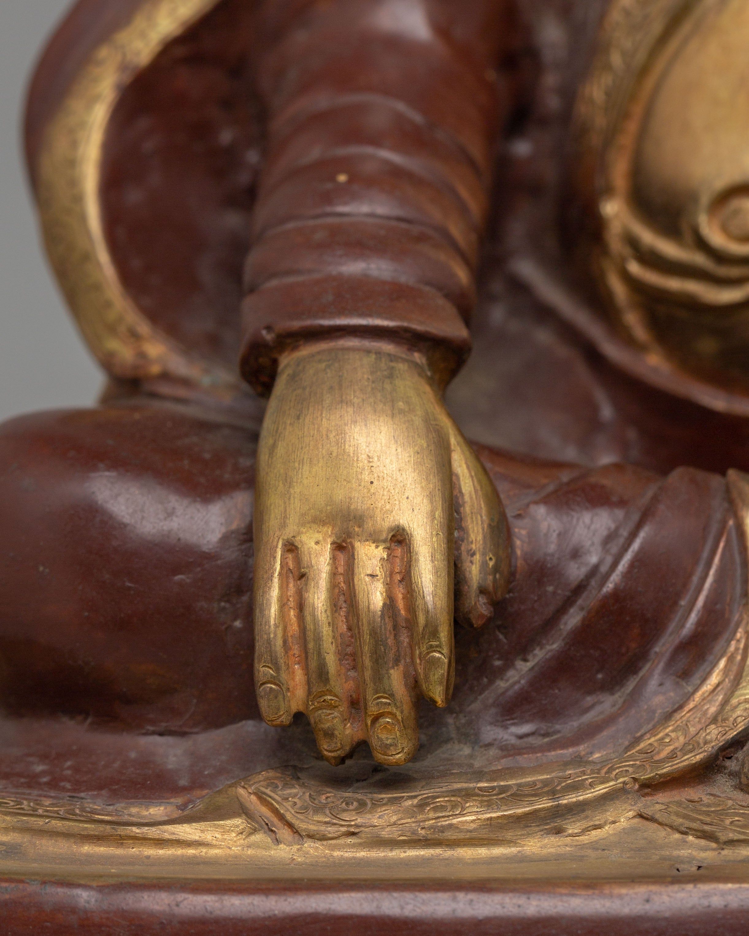 Buddhist Kagyu Master Marpha Sculpture | 24K Gold Plated Copper Deity